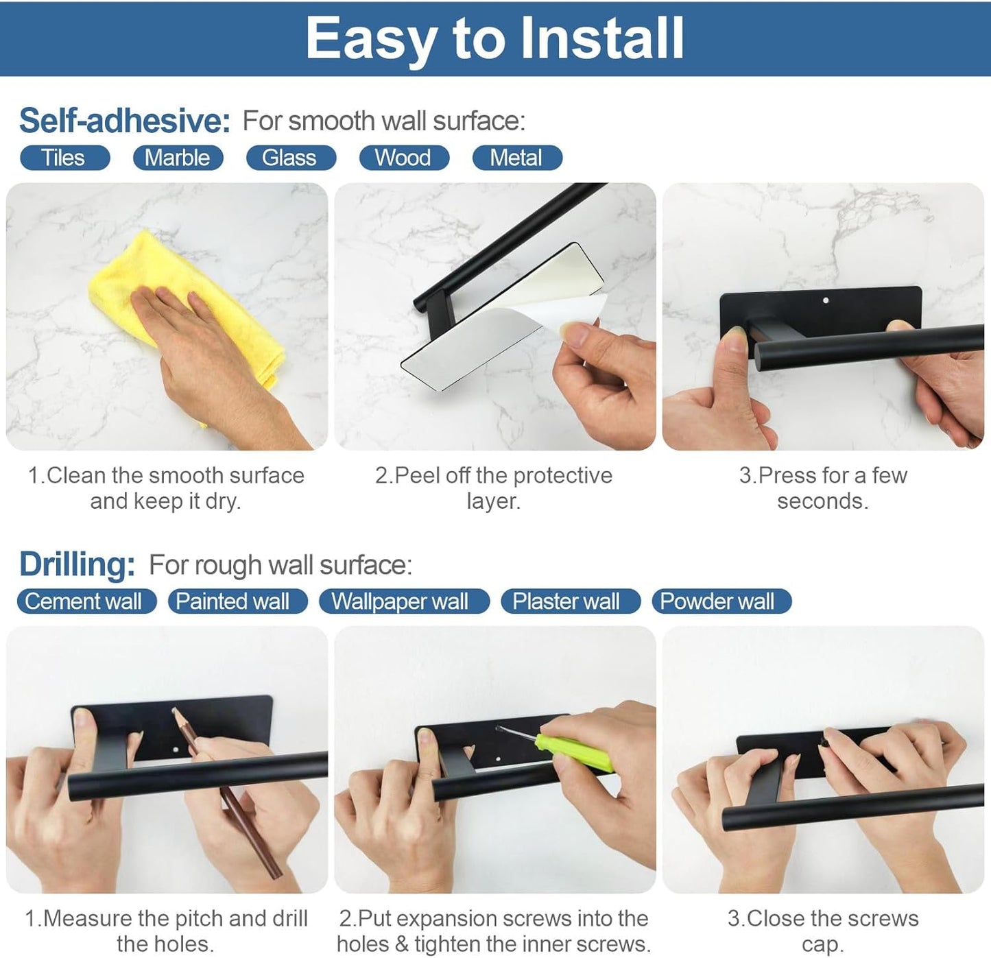 Paper Towel Holder Under Cabinet, Upgraded Self Adhesive Paper Towel Holder Wall Mount for Kitchen, Bathroom, RV, Bend-Resistant, Self-Adhesive or Drill mounting