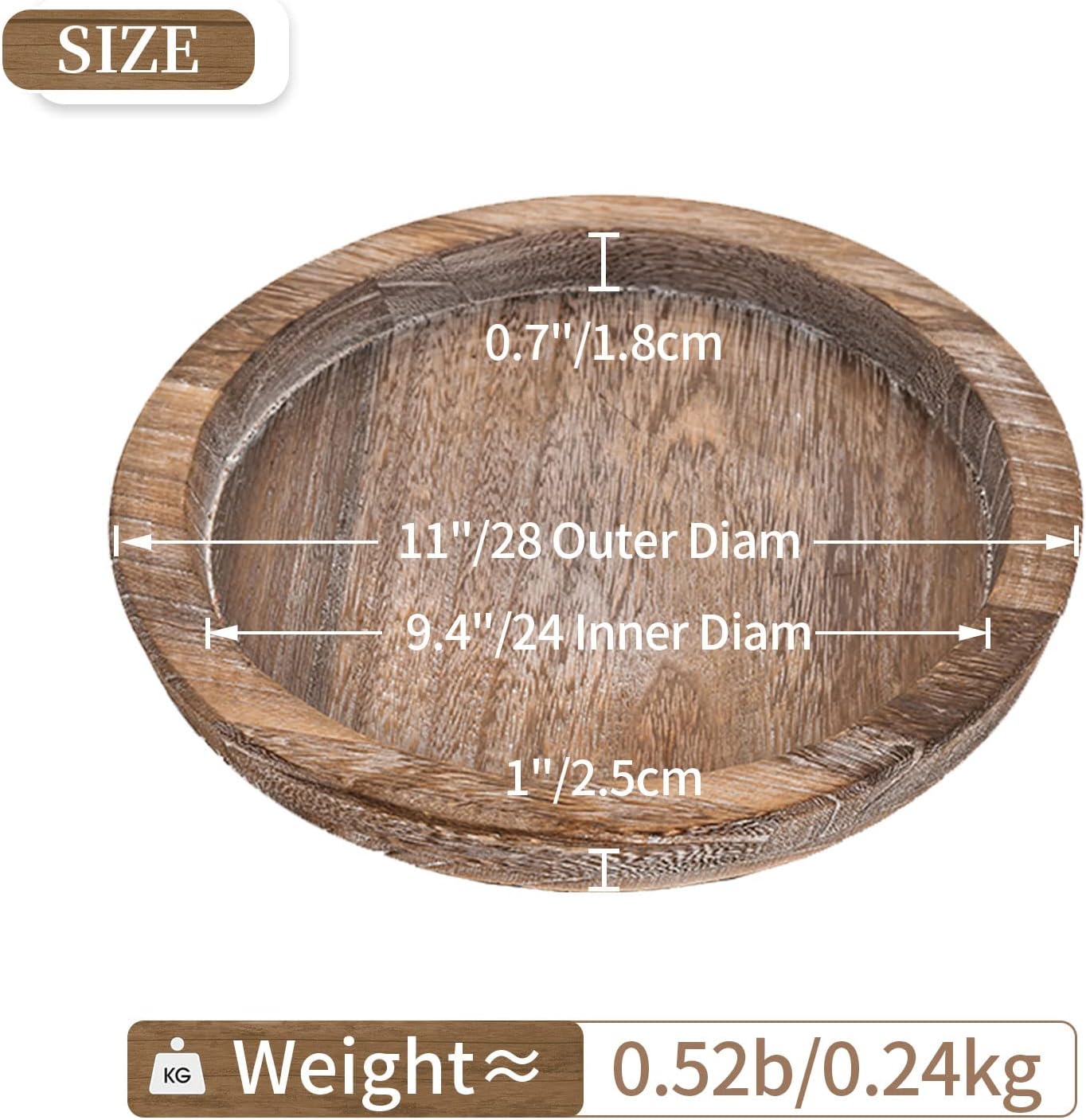 Hanobe Rustic Wooden Serving Tray: Round Wood Butler Decorative Tray Vintage Centerpiece Candle Holder Trays Farmhouse Ottoman Tray for Decor Countertop Home Decor Accessories for Coffee Table