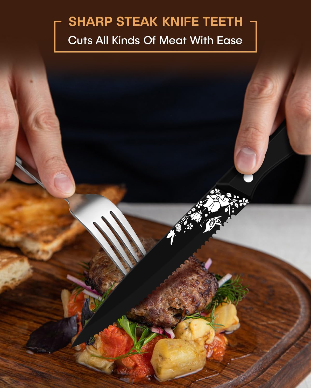 EUIRIO 48 Pieces Royal Silverware Set for 8, Gorgeous Retro Flatware Set with Steak Knives, Premium Stainless Steel Vintage Cutlery Utensils Set with Forks Spoons and Knives, Dishwasher Safe