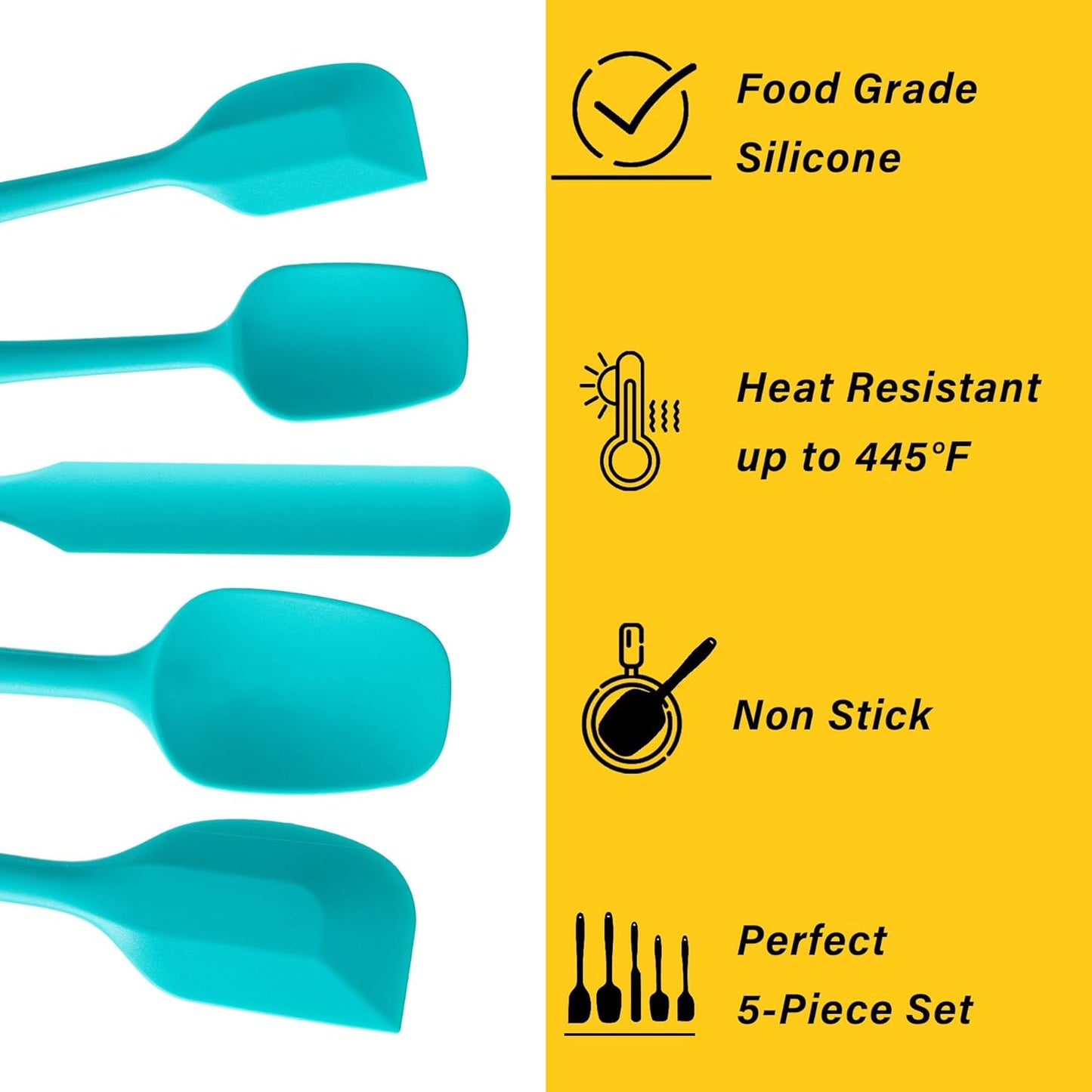 Silicone Spatula Set, 5 Piece Food Grade Rubber Spatulas for Baking, Cooking, and Mixing High Heat Resistant Non Stick Dishwasher Safe BPA-Free (Mint Green)