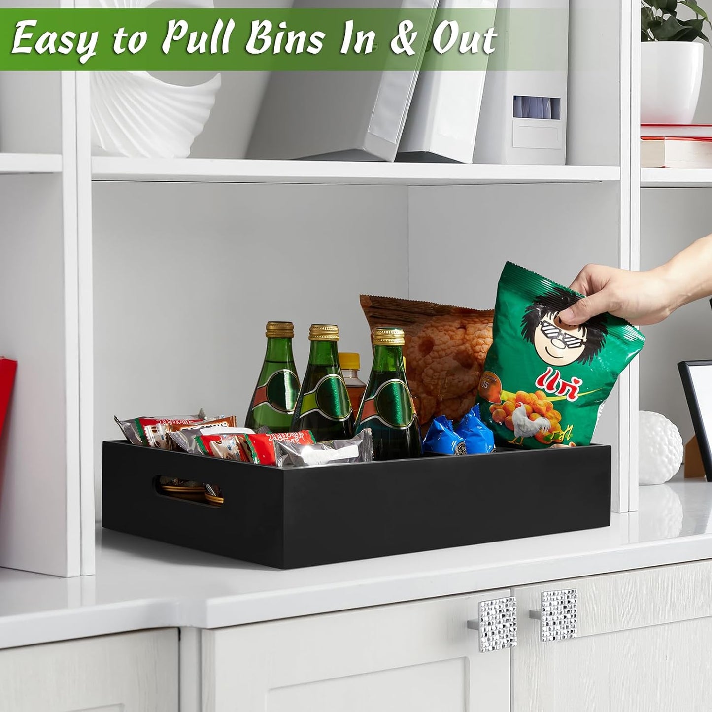 DRASTAR Snack Tray Organizer, Wooden Snack Display for Counter, Snack Bar Station, Chip Organizer for Pantry Shelf, Snack Basket Organizer, Kitchen Office