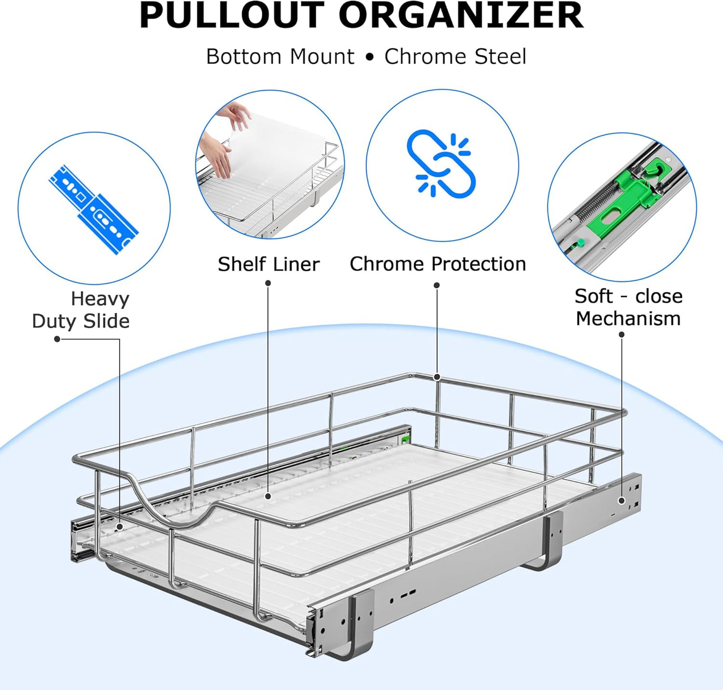 WelFurGeer Soft Close Slide Out Cabinet Shelf, 17" W x 22" D Pull Out Drawers for Kitchen Cabinets, Kitchen Shelf Organizer, Cupboard Organizers and Storage, Under Cabinet Pull Out Shelves