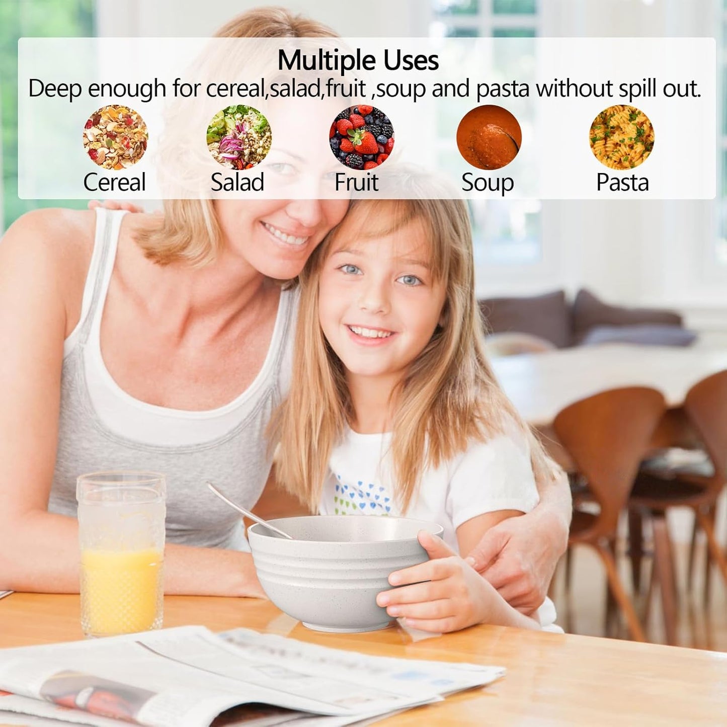 Homestockplus 24 Oz Unbreakable Cereal Bowls Set of 8 - Microwave & Dishwasher Safe Wheat Straw Fiber Bowls for Soup, Rice, Salad - Eco-Friendly and Robust 【Non Ceramic】