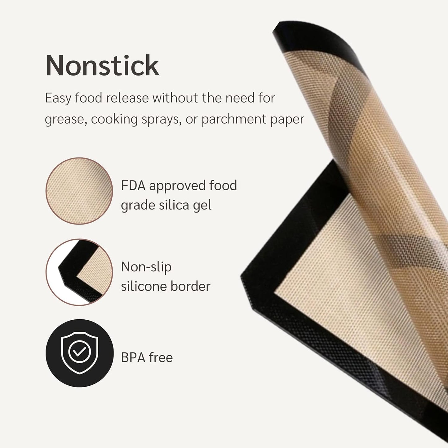 HAPPIELS NonStick Baking Mats for 15 inch Sheets 2-Pack | Silicone Nonstick Baking Mats 10 x 15 inches | Cookie Sheet Mat 10x15 | | Silicon Mats 15x10 in