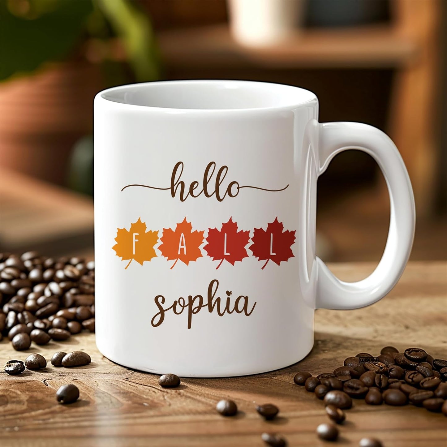 Hyturtle Personalized Fall Autumn Mug Gifts - Hello Fall - Custom Name Coffee Cup Ceramic Mug 11oz 15oz - Autumn Gifts - Fall Thanksgiving Decor Gift - Birthday Christmas