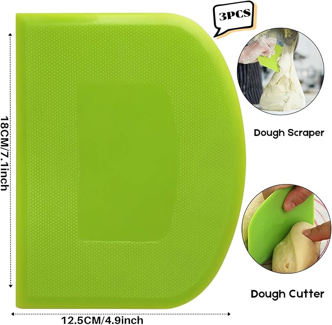 SURDOCA Dough Scraper Bench Scraper - 3P 7.1x4.9" Plastic Flexible Bowl Scraper, Sharp Edge & Angles Cake Scraper. Non-Slip Bakeware Decorating Tools Sculpting & Modeling Tools - Pink+Blue+Green