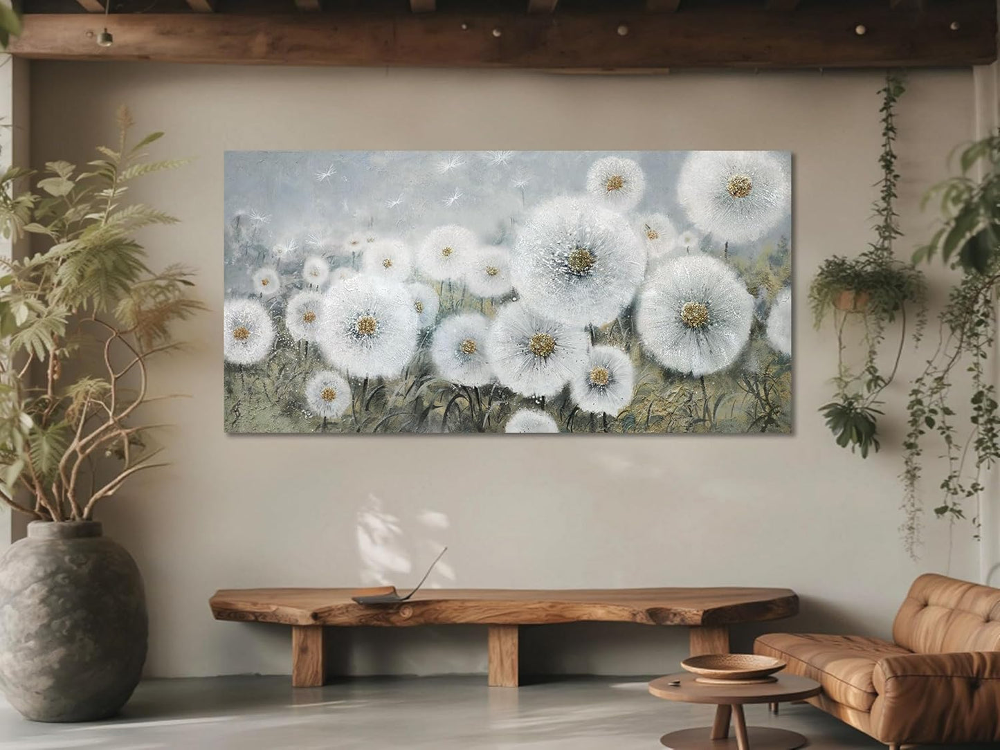 Ardemy Dandelions Wall Art Extra Large Floral Pictures Wall Decor Living Room Flowers Paintings Textured Artwork for Walls Bedroom Kitchen Dining Room Home Office, 58"x29"