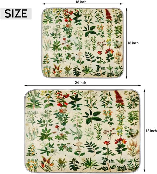 Hexteria Dish Drying Mat For Kitchen Counter Absorbent Dish Mat Microfiber Drainer Drying Kitchen Mat 18x24 In Quich Dry Mat, Botanical Garden