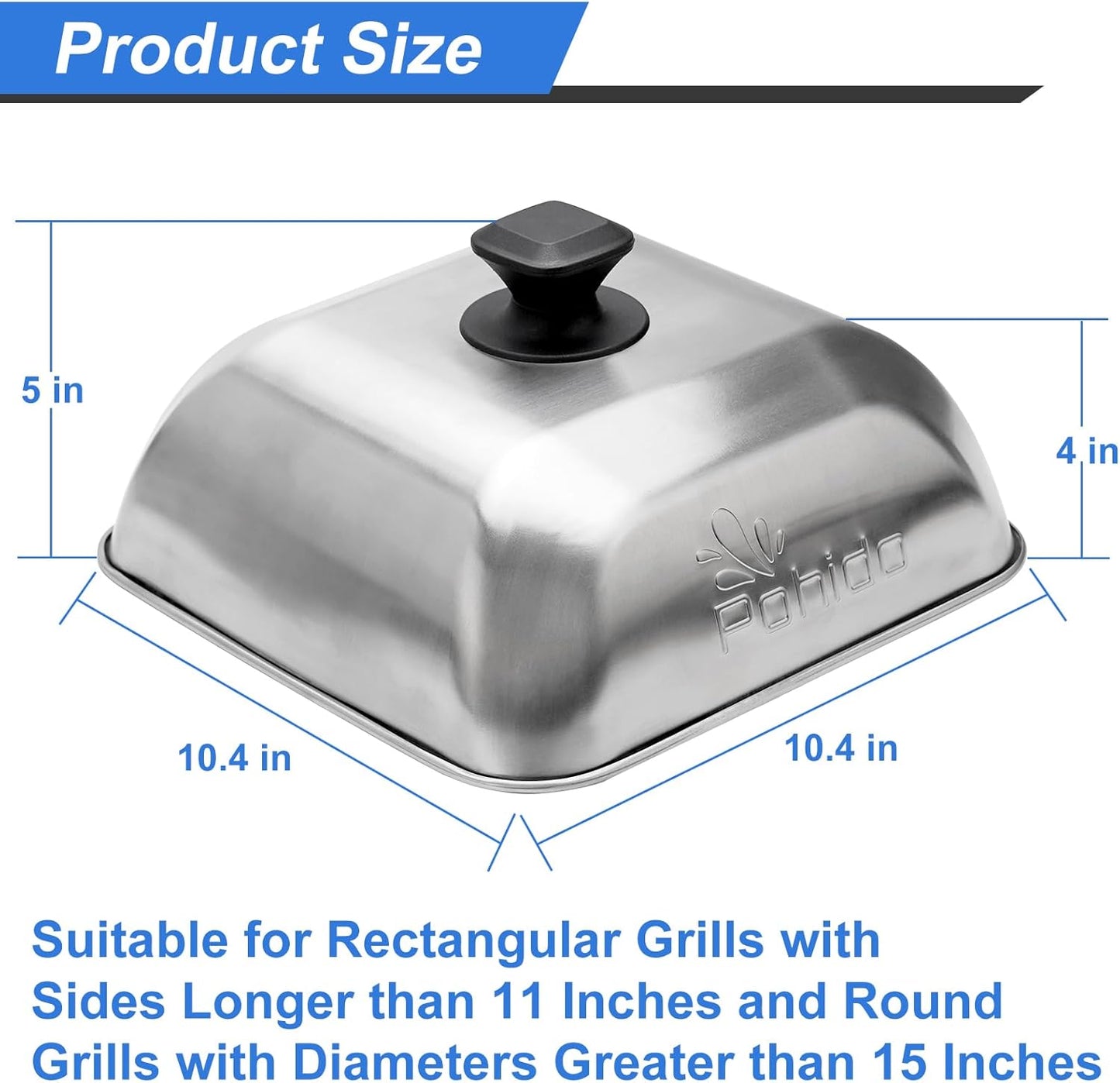 Square Basting Cover 10 Inch,Griddle Accessories for Blackstone,555 Medium Stainless Steel Heavy Duty Cheese Melting Dome and Steaming Cover, Best for Use in Flat Top Grill BBQ Cooking Indoor Outdoor