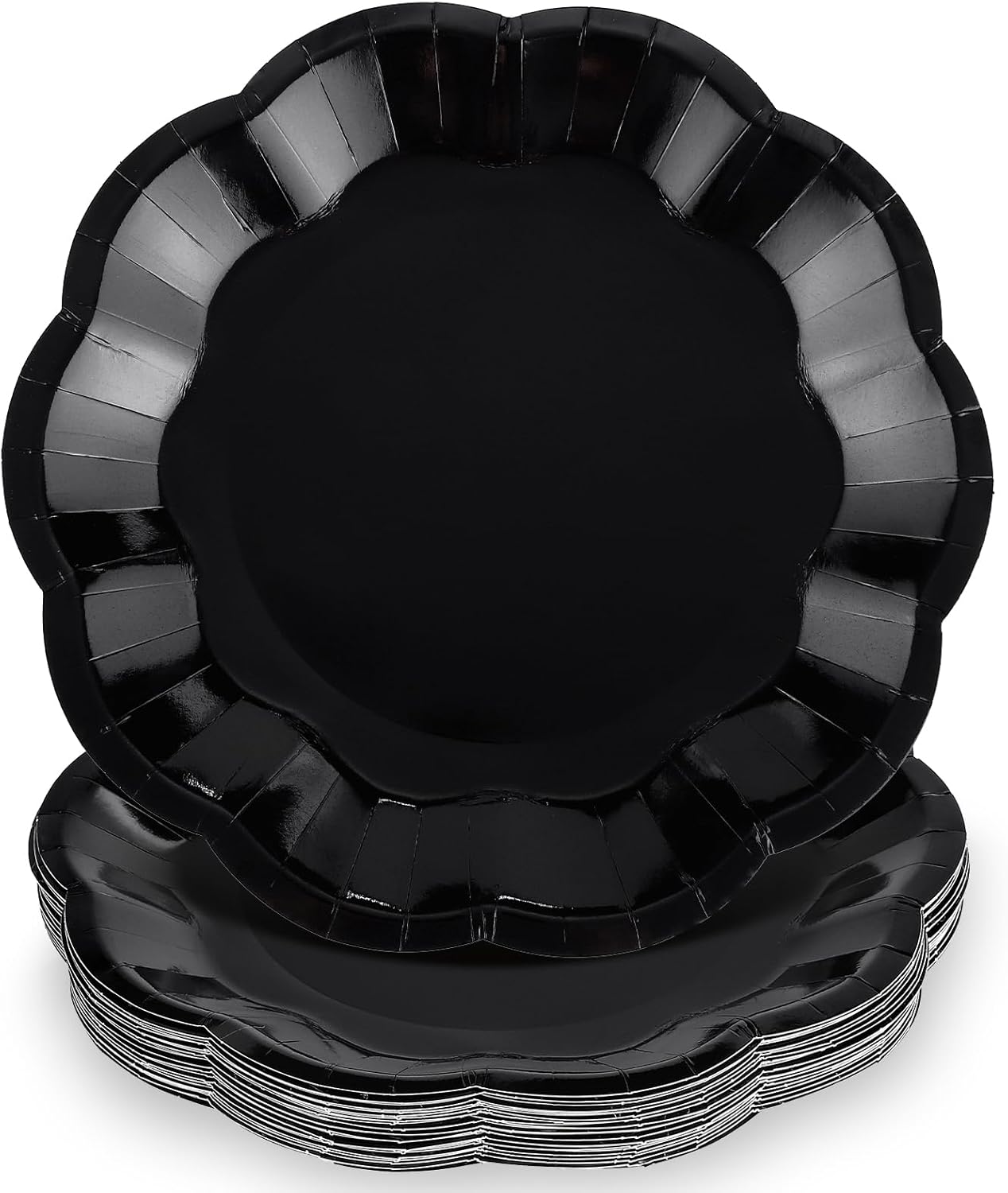 30pcs Black Halloween Paper Plates, 9 in Scalloped Halloween Party Plates Black Dinner Plate Disposable Paper Plate for Wedding, Birthday, Baby Shower, Holiday Party
