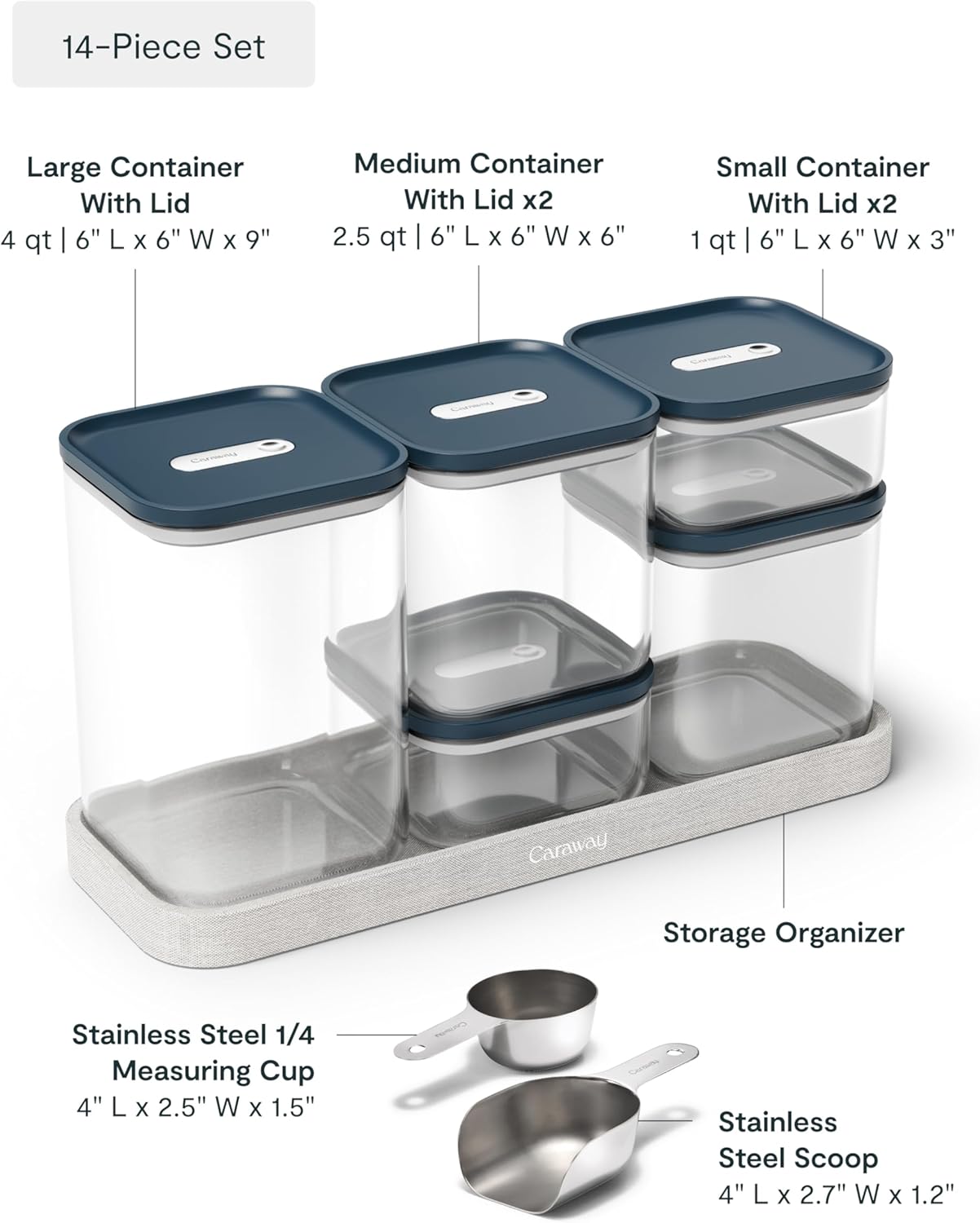 Caraway 14-Piece Glass Airtight Food Storage Containers with Lids – Non-Toxic, BPA-Free Kitchen Storage Containers – Stackable, Space-Saving Airtight Containers for Dry Goods and More - Navy