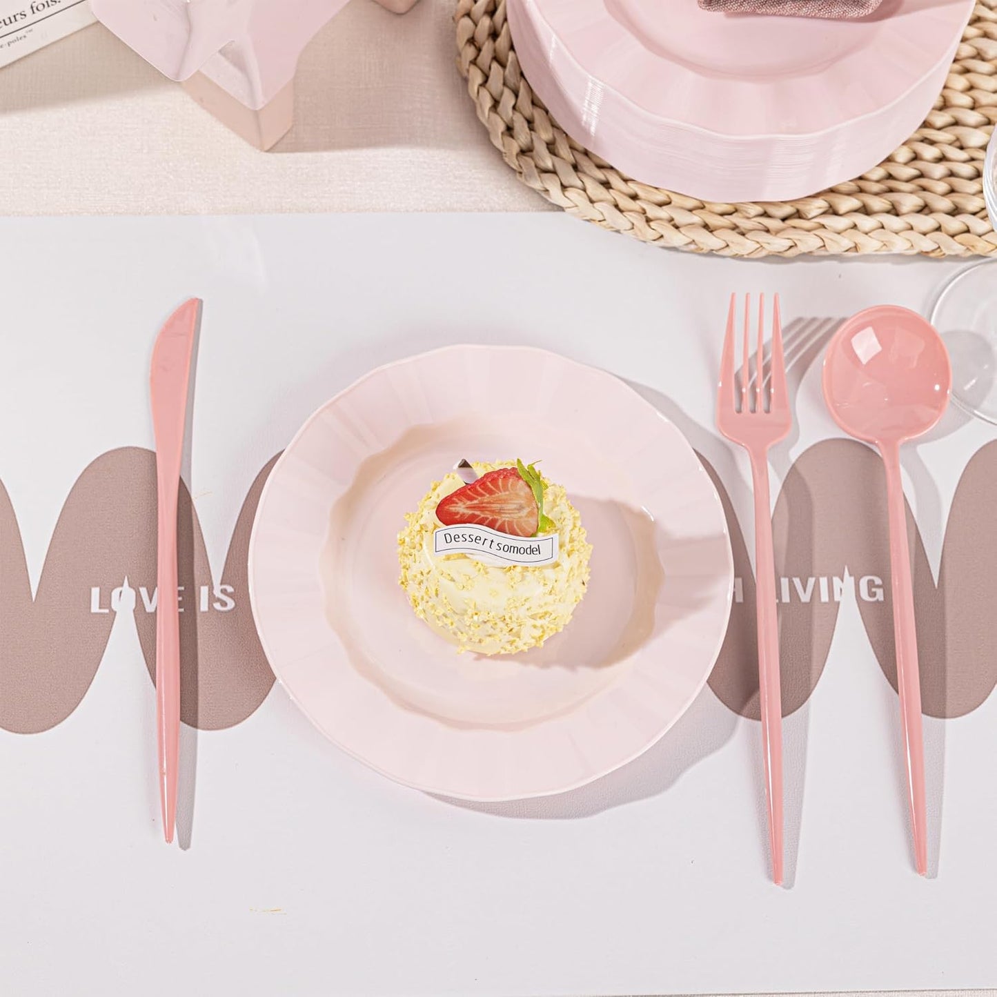 72 Pack Pink Plastic Plates, 7" Disposable Wave Salad/Dessert Plates Elegant Heavy Duty Plate for Party, Wedding, Thanksgiving, Christmas