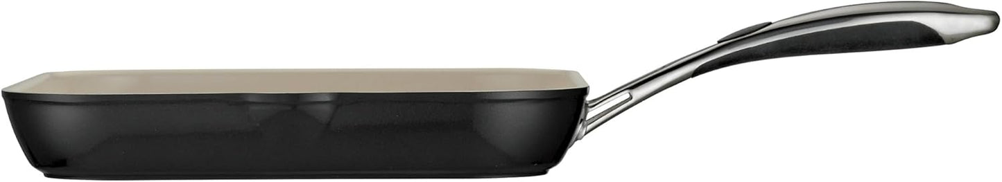 Tramontina Gourmet Ceramica Deluxe Aluminum Square Grill Pan, Non Stick Pan with Ceramic Interior, 11-inch, Metallic Black, Made in Italy