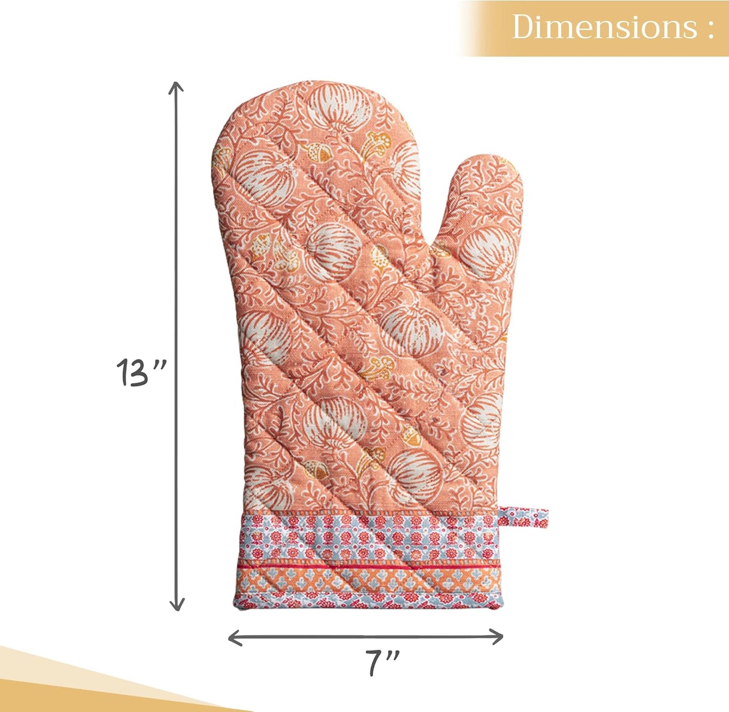 Maison d' Hermine Oven Gloves 100% Cotton Oven Mitt 7" x 13" with Loop Heat Resistant BBQ Cooking Gloves for Thanksgiving Christmas Decorations Baking Handling Hot Pans (Pack of 1, Harvest Festival)