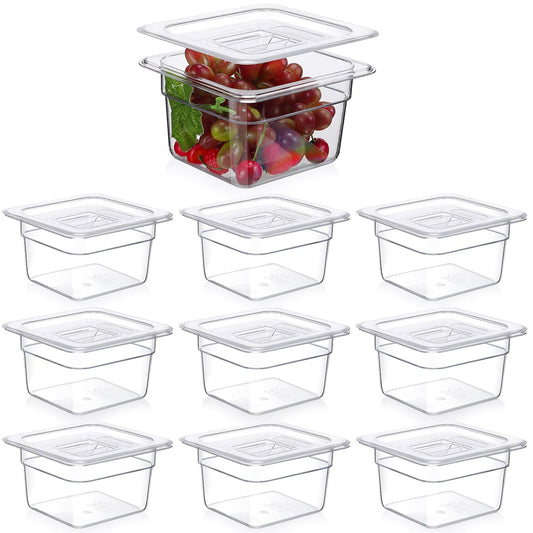 Sieral 10 Pcs 1/6 Size Food Containers with Lids - Clear Stackable Meal Prep Bins for Fridge Organization,Kitchen Storage,Bento,Baby Food,Microwave Safe (4 Inch,1.5 Quart)