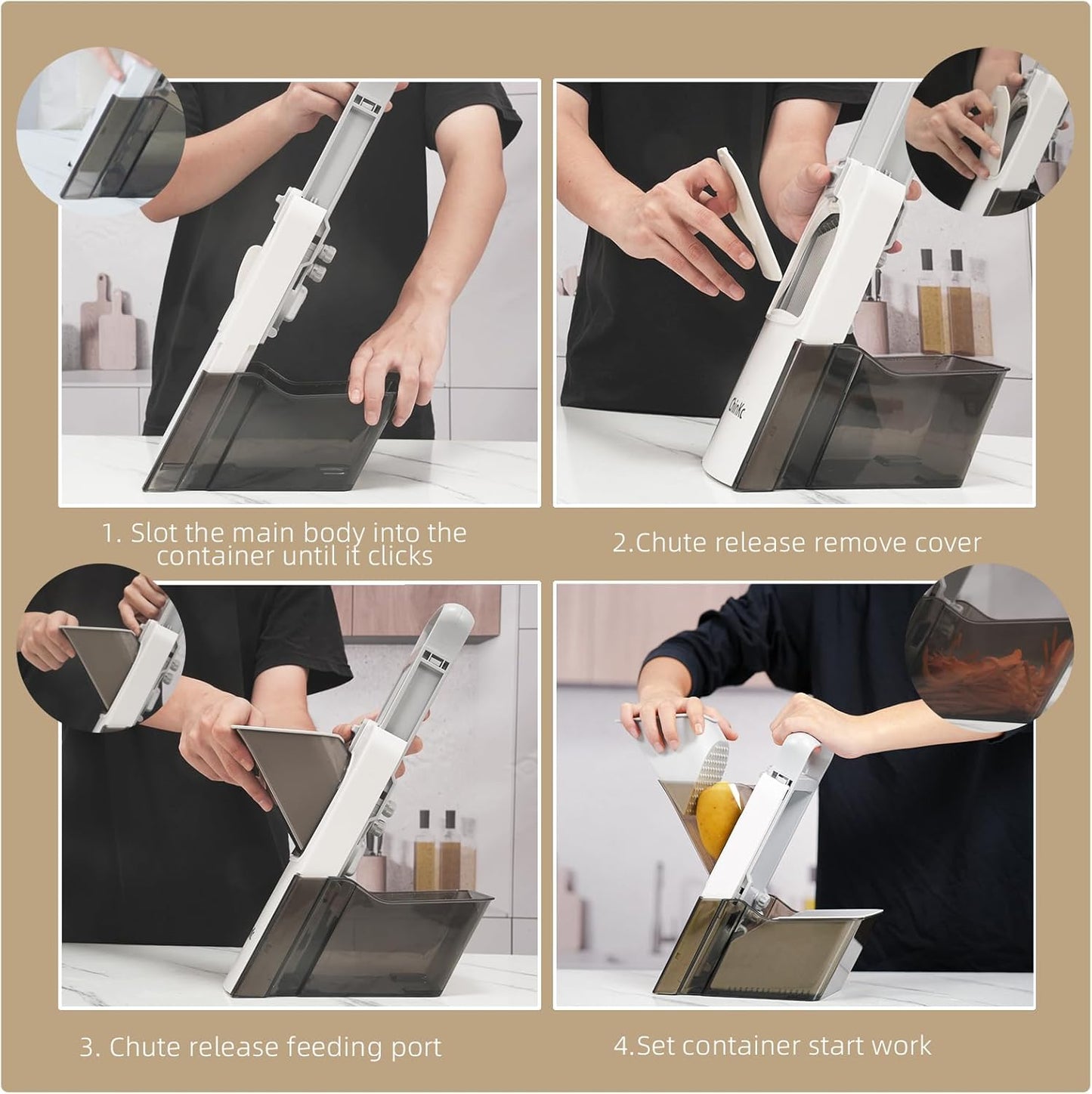 Upgrade Safe Mandoline Slicer for Kitchen, Adjustable Vegetable Food Chopper Potato Fries Cutter, Removable, with Draining basket, Kitchen Chopping Artifact, Gift