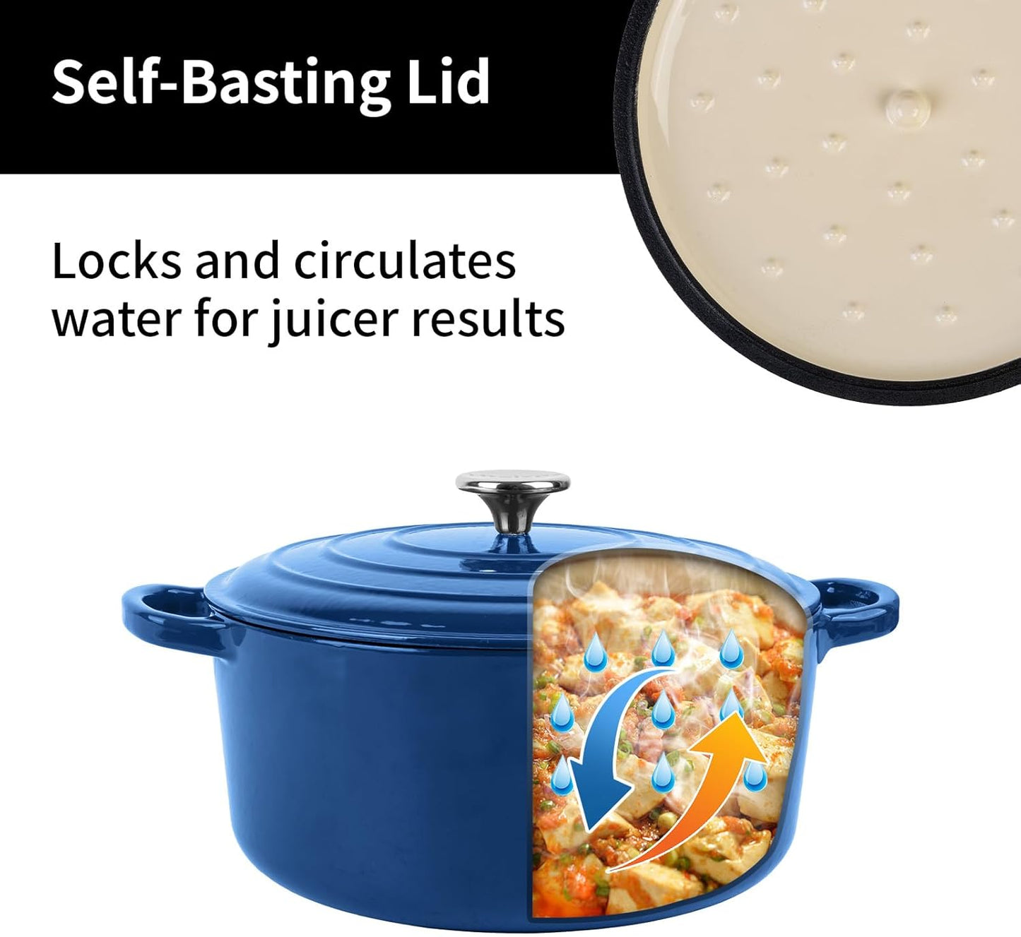 Enameled Cast Iron Dutch Oven Pot with Lid, 3.9 Quart Dutch Oven for Bread Baking, Oven Safe up to 500° F, Suitable for Bread Baking, Braising, Roasting, Stews, Blue