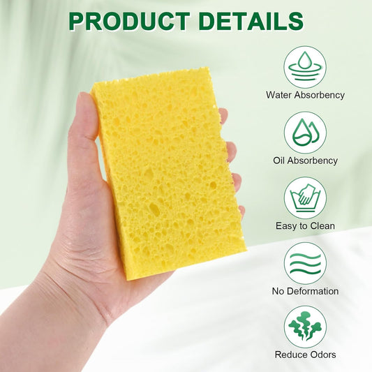 6-Pack Kitchen Sponges, Condense Eco Cellulose Non-Scratch Scrub Heavy Sponge for Kitchen/Household/Bathroom, Clean Tough Messes Dish Scrubber [Yellow]