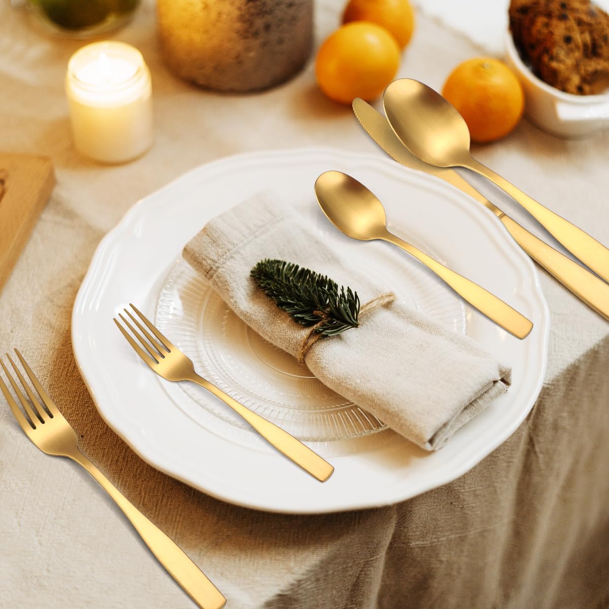 A·HOUSEWARE Gold Matte Cutlery Stainless Steel Silverware Satin Finish Flatware Set for 6 Tableware 30 Pieces Kitchen Eating Utensils for Home and Restaurant