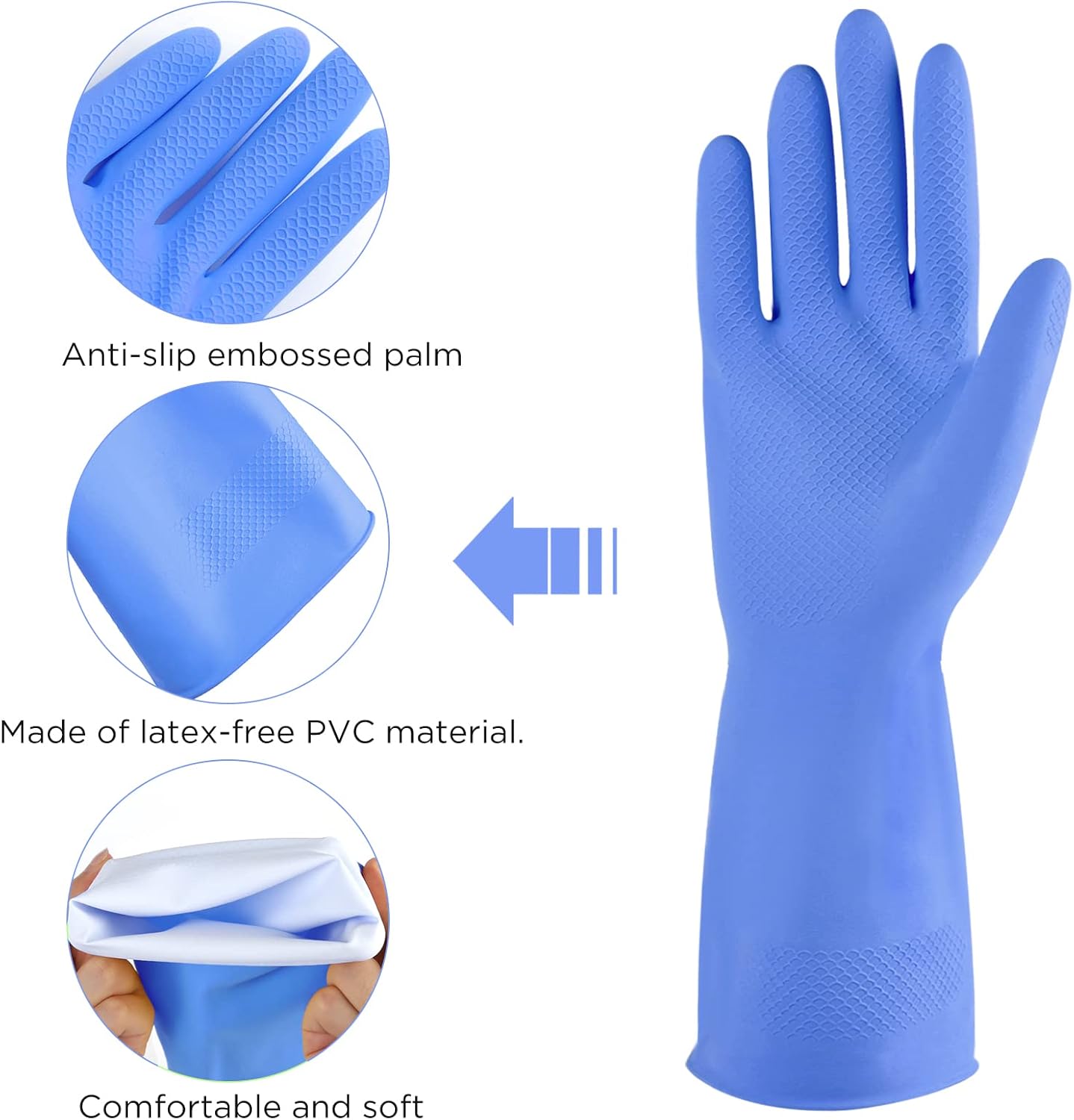 Rubber cleaning gloves 3 or 6 Pairs for Household,Reuseable dishwashing gloves for Kitchen.