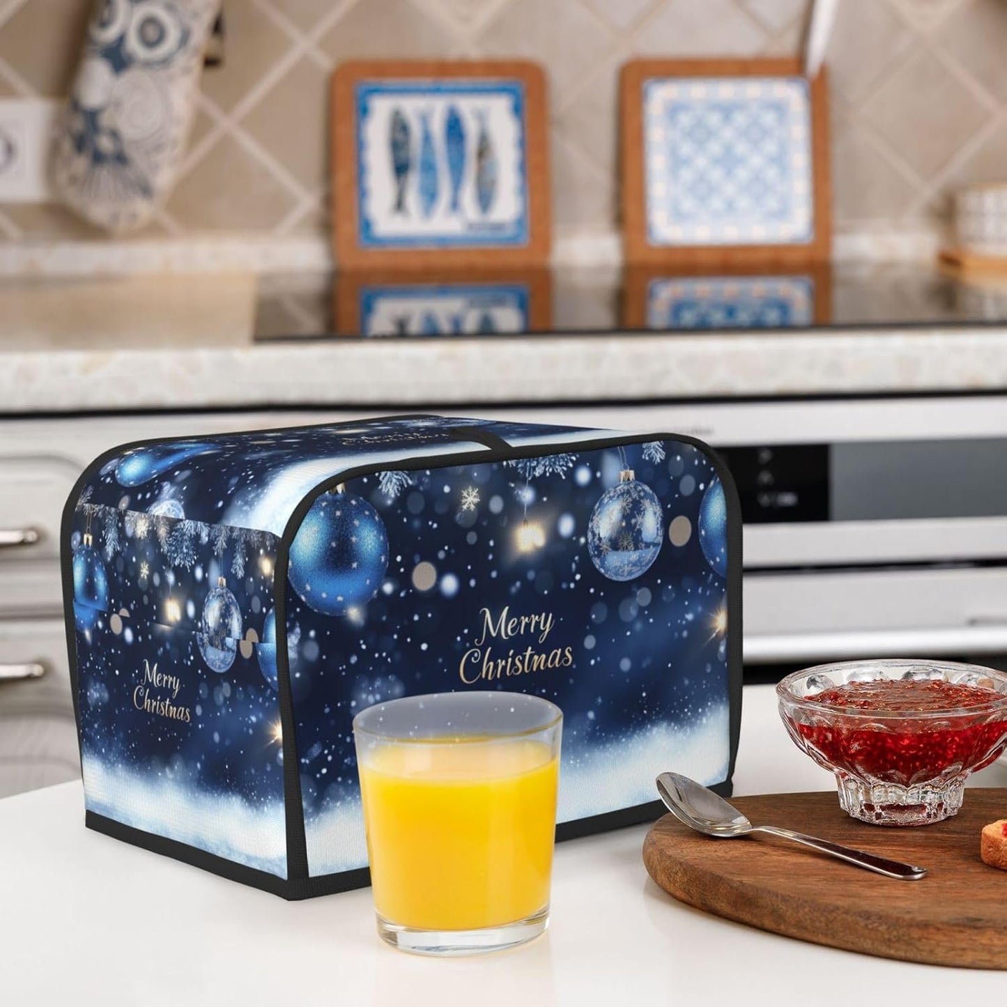 Toaster Cover 2 Slice Christmas Ball Blue Snow Winter Kitchen Small Appliance Covers with Pockets Dust and Fingerprint Protection