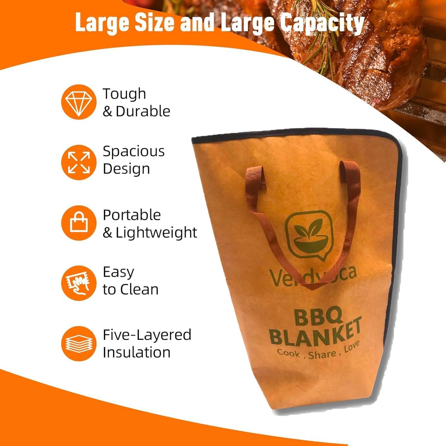 BBQ Blanket for Resting Brisket 21”×16”, Breathable Insulated Meat Wrap for Competition & Camping, Reusable Barbecue Pork Butt Holder, Portable Smoking Accessory, Updated Pro Tyvek Brown