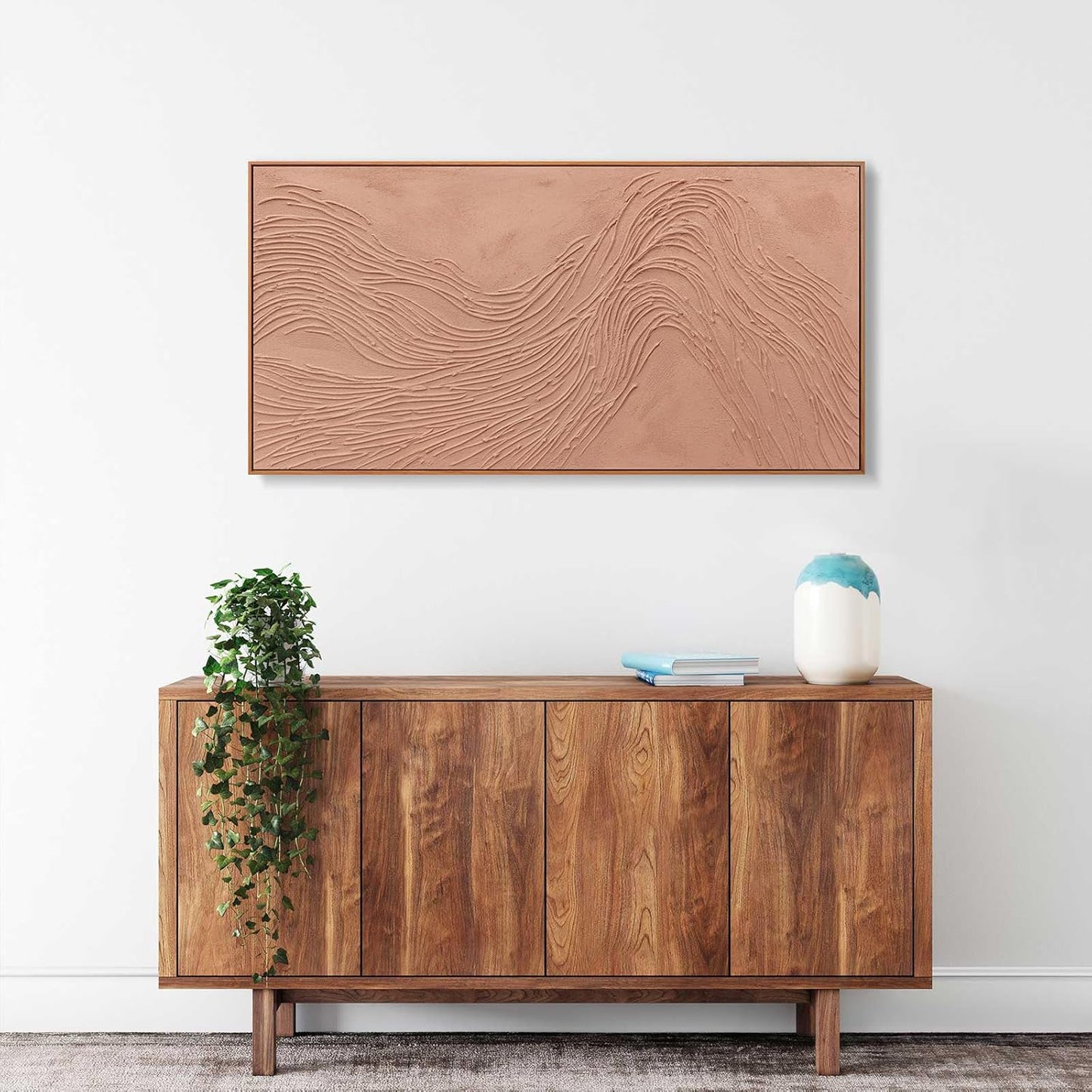 Framed Wall Art Abstract Canvas Hand Painted Wall Decor Artwork Reddish Brown Variational Texture Minimalist Modern Art For Living Room Bedroom Dining Room Home Office Decor 20x40 Inch