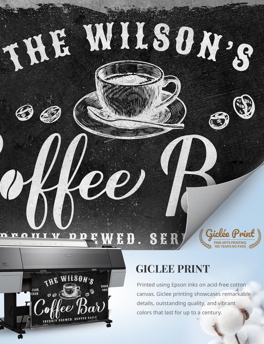 IPIC - Tailored Canvas Custom Coffee Bar Sign, Personalized Wall Art Decor, Small Canvas Wall Art Signage for Home, Kitchen, Coffee Station, Business and Office