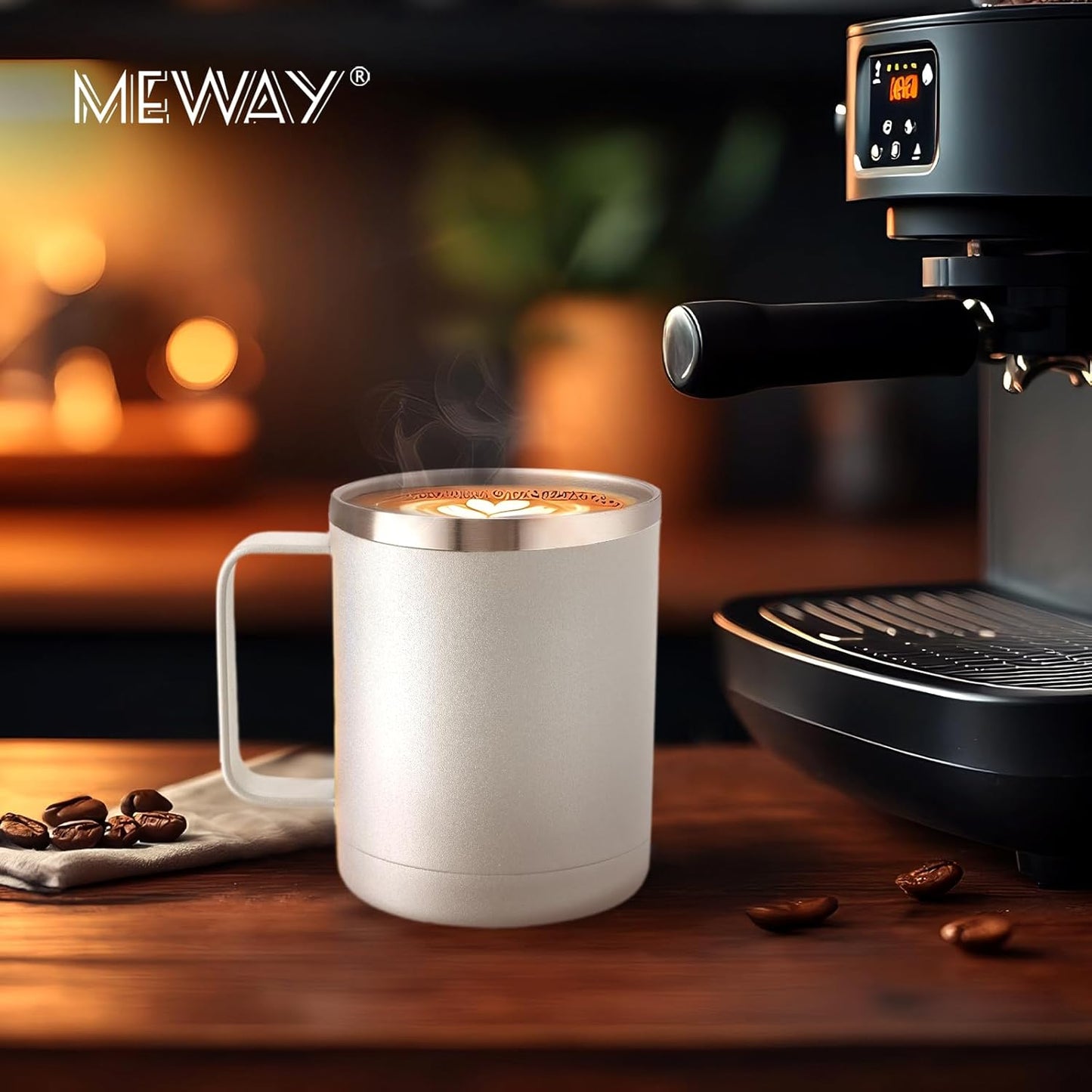 MEWAY 12oz Coffee Mug With Handle 8 Pack Bulk,Stainless Steel Insulated Travel Tumblers With Sliding Lid,Double Wall Vacuum Camping Cup for Hot & Cold Drinks Tea (White,Set of 8)