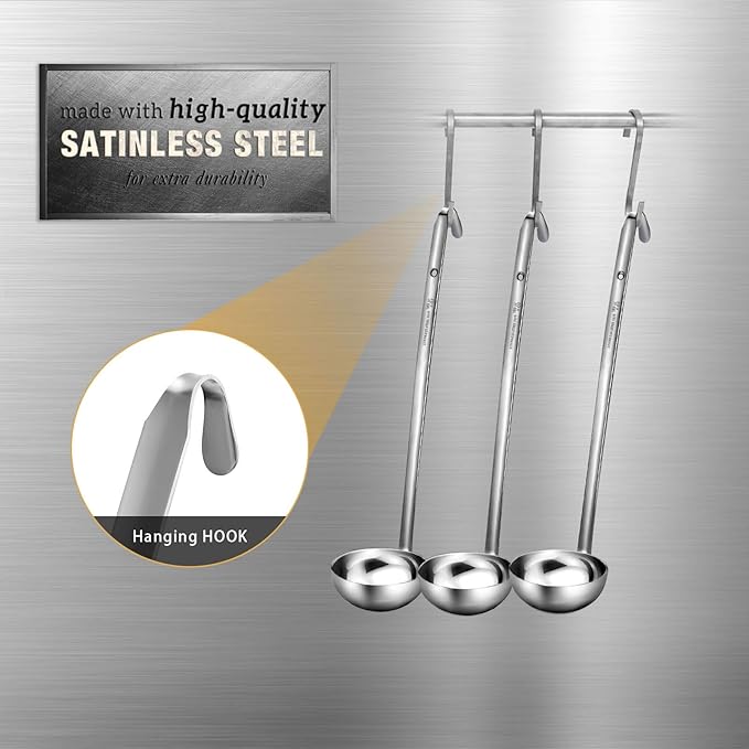 meekoo 3 Pieces Stainless Steel Ladle Soup Handle Ladle with Pouring Rim for Kitchen Cooking Soup Sauce(6 oz)