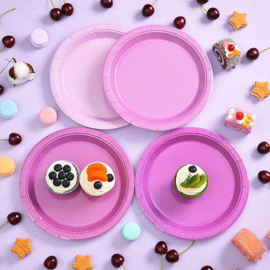 48 Pcs Purple Party Paper Plates, 9 Inch Cute Light Purple Disposable Birthday Lavender Dessert Baby Bridal Shower Cake Paper Plates for Party Bridal Baby Girl Shower Wedding Supplies