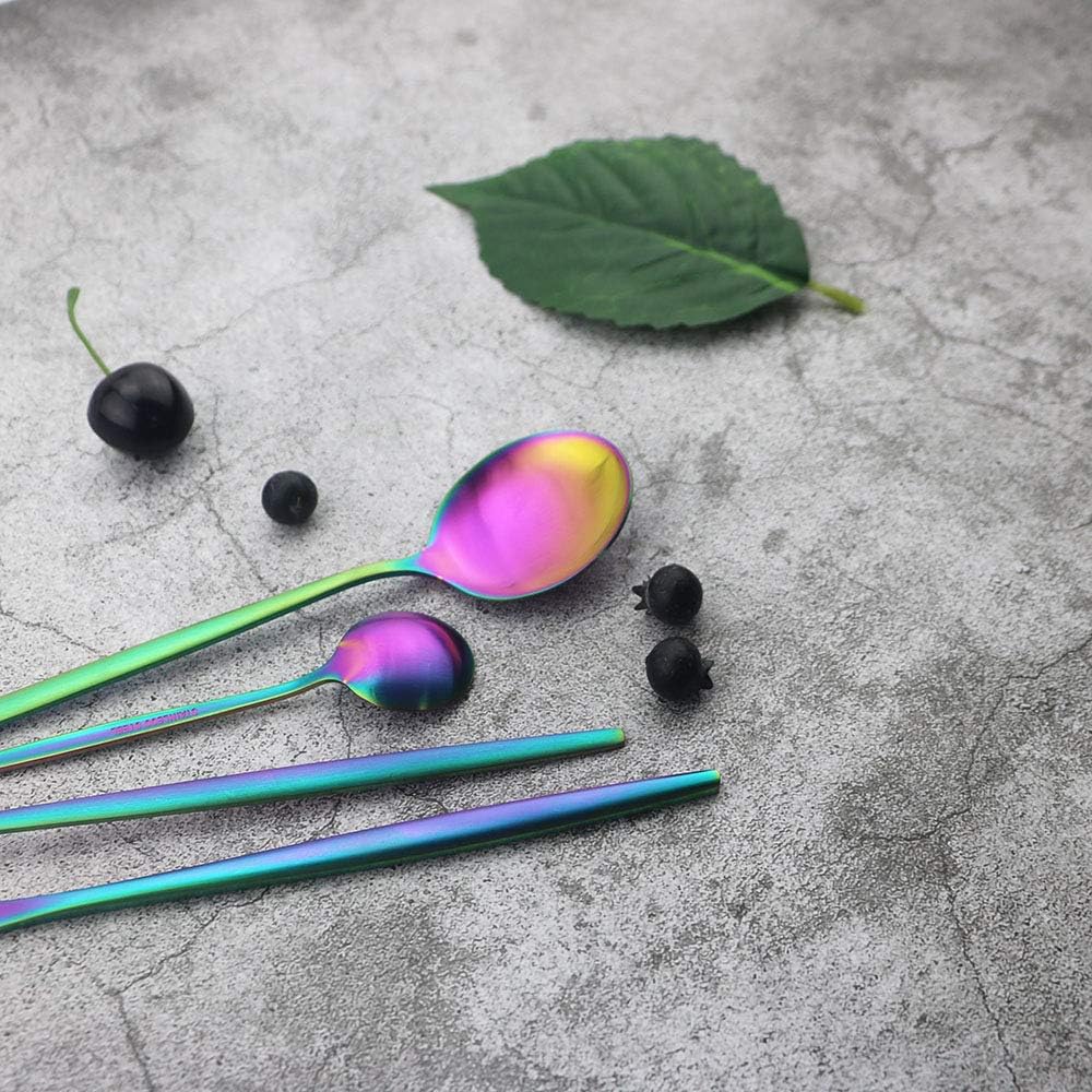 JASHII Flatware Silverware Set Stainless Steel Satin Finish Cutlery Set Service for 6, 30-Piece Spoons And Forks Kitchen Utensil Set, Dishwasher Safe (Matte Rainbow)