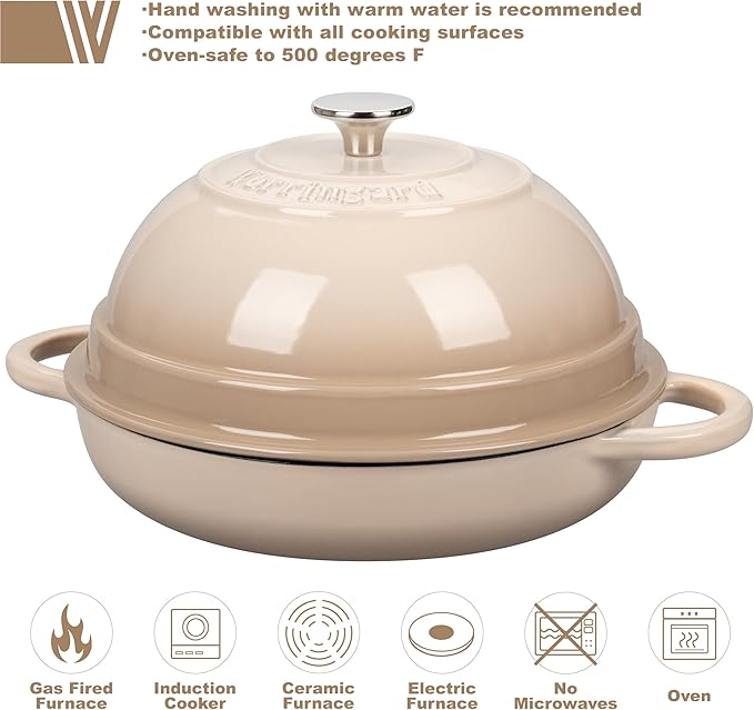 Cast Iron Enameled Dutch Oven Pot with Lid for Bread Baking, Bread Oven, 6 Quart, Latte