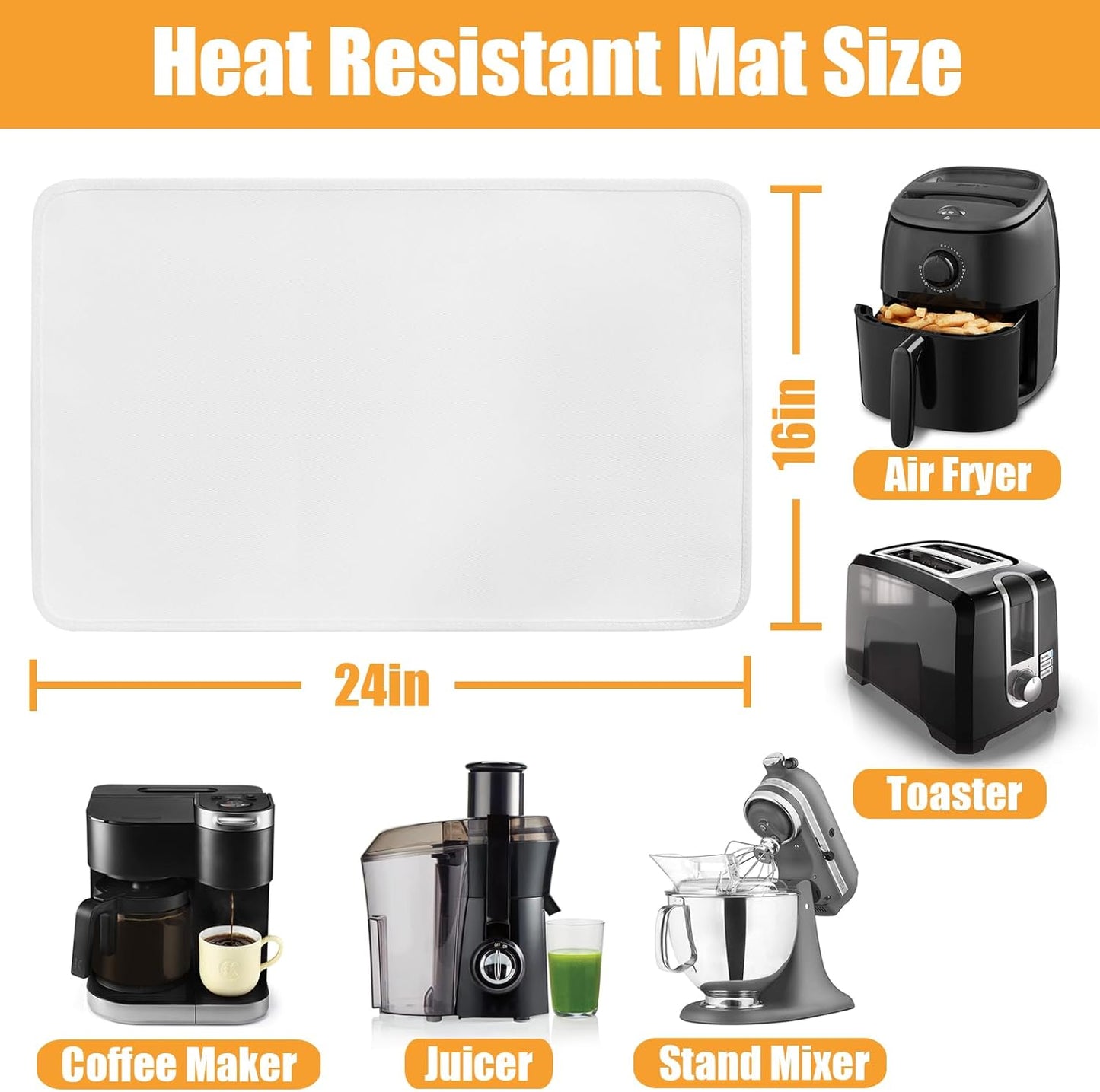 Heat Resistant Mat for Air Fryer, 16 x 24in Countertop Protector, Fireproof Silicone Appliance Slider for Coffee Maker, Toaster, Oven - White