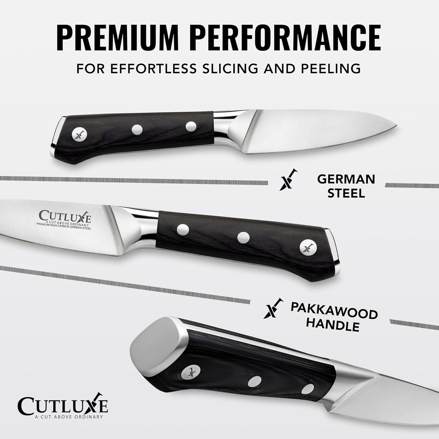 Cutluxe Paring Knife Set – 4" Fruit and 3" Peeling Knives – Small Knife with Razor Sharp Blade – High Carbon German Steel, Full Tang & Ergonomic Handle Design – Artisan Series