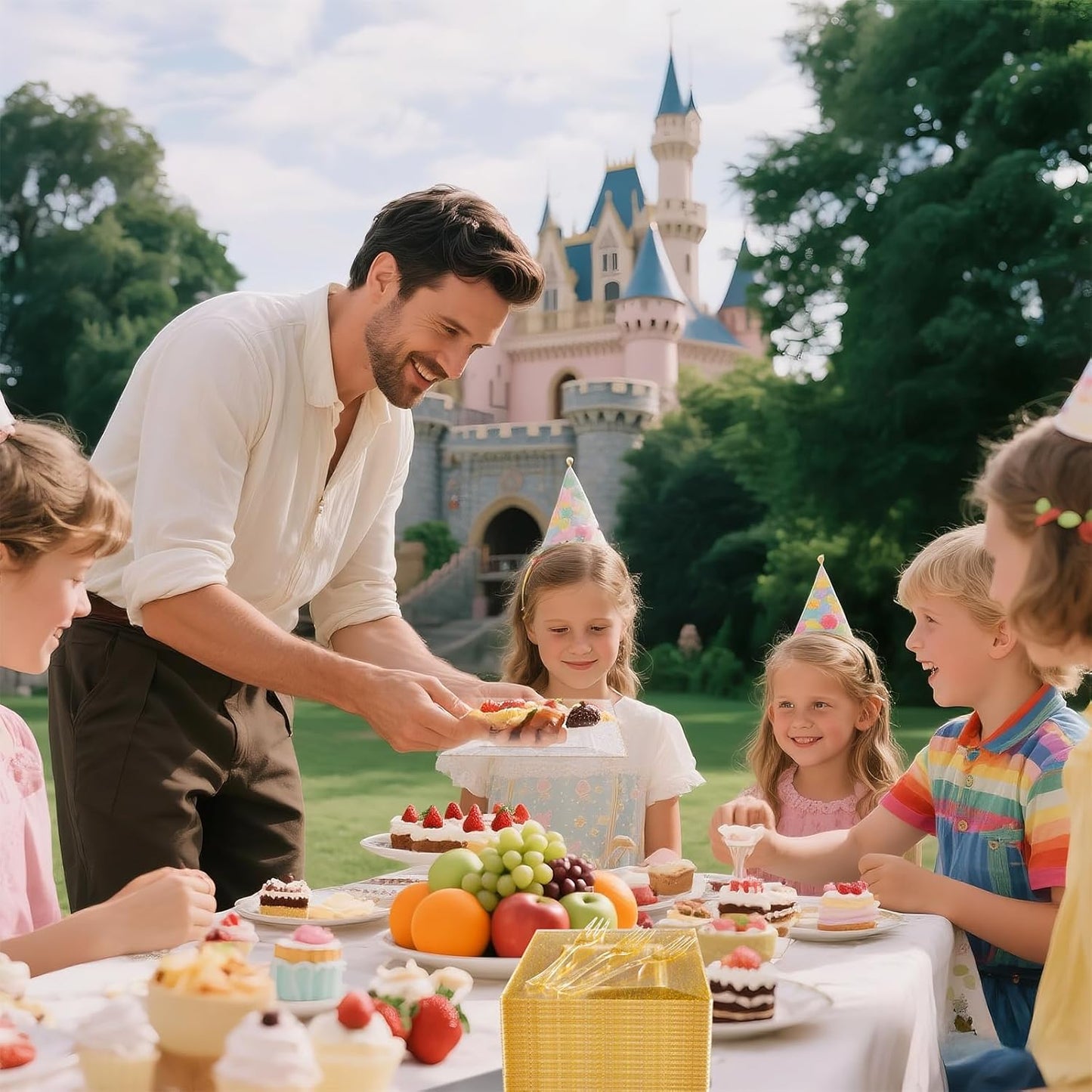 DaYammi 100Pcs Gold Glitter Dessert Plates Including 50Pcs Appetizer Plates 6",50Pcs Plastic Forks 5.7",Gold Glitter Plastic Square Plate for Party,Gold Salad Plate with Cake Fork for Birthday Wedding