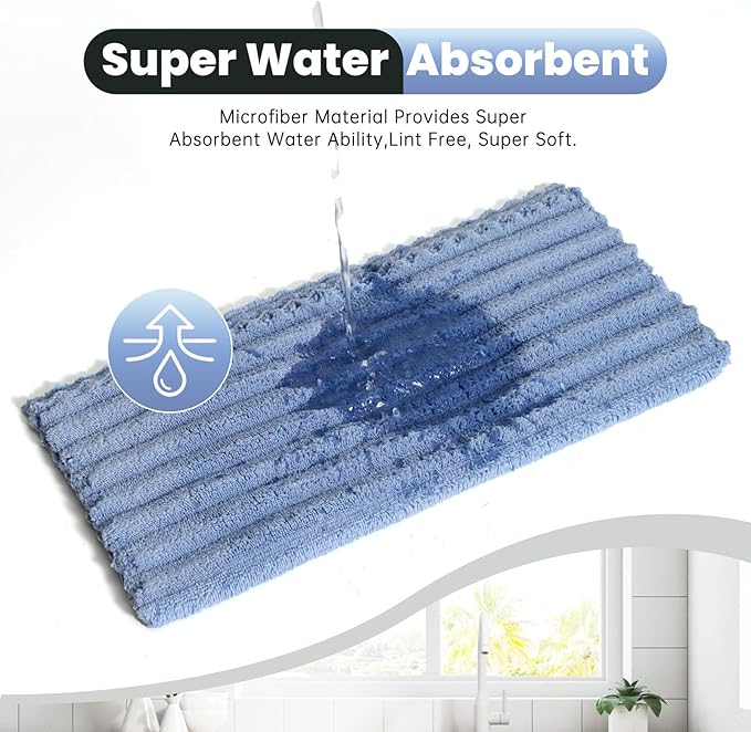 Kitchen Dish Cloths,Super Absorbent Coral Velvet Dish Towels,Quick Drying Kitchen Towels No Lint Dish Rags,Reusable Household Microfiber Cleaning Cloth,12X12 inches (12 Pack,Navy Blue Streak)