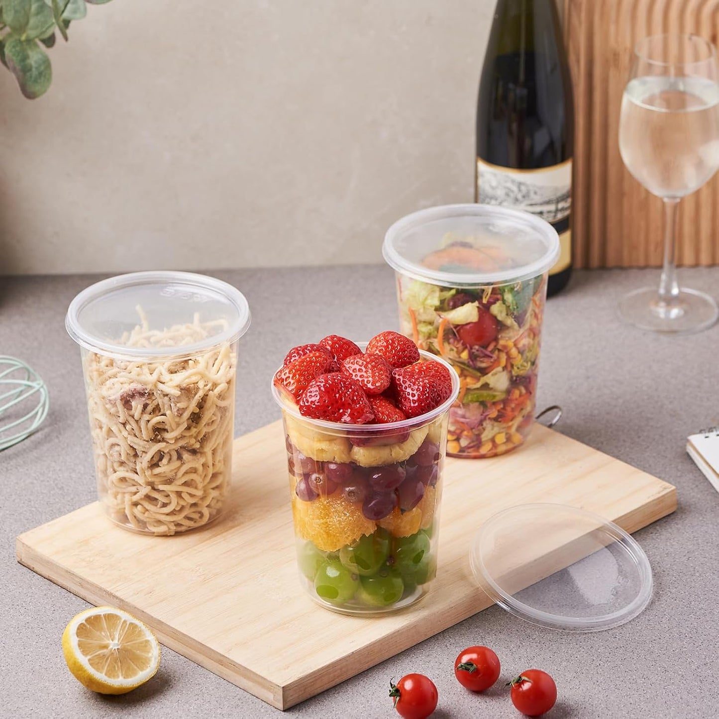 [42 Sets - 32 oz. Plastic Deli Food Storage Soup Togo Containers With Airtight Lids Clear Disposable Takeout Quart Container (Formerly FULING)