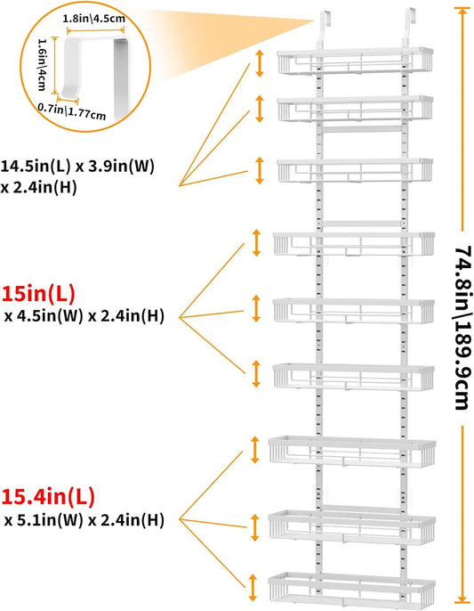 Moforoco White 9-Tier Over The Door Pantry Organizer, Pantry Organization and Storage, Black Hanging Basket Wall Spice Rack Seasoning Shelves, Home Bedroom Storage