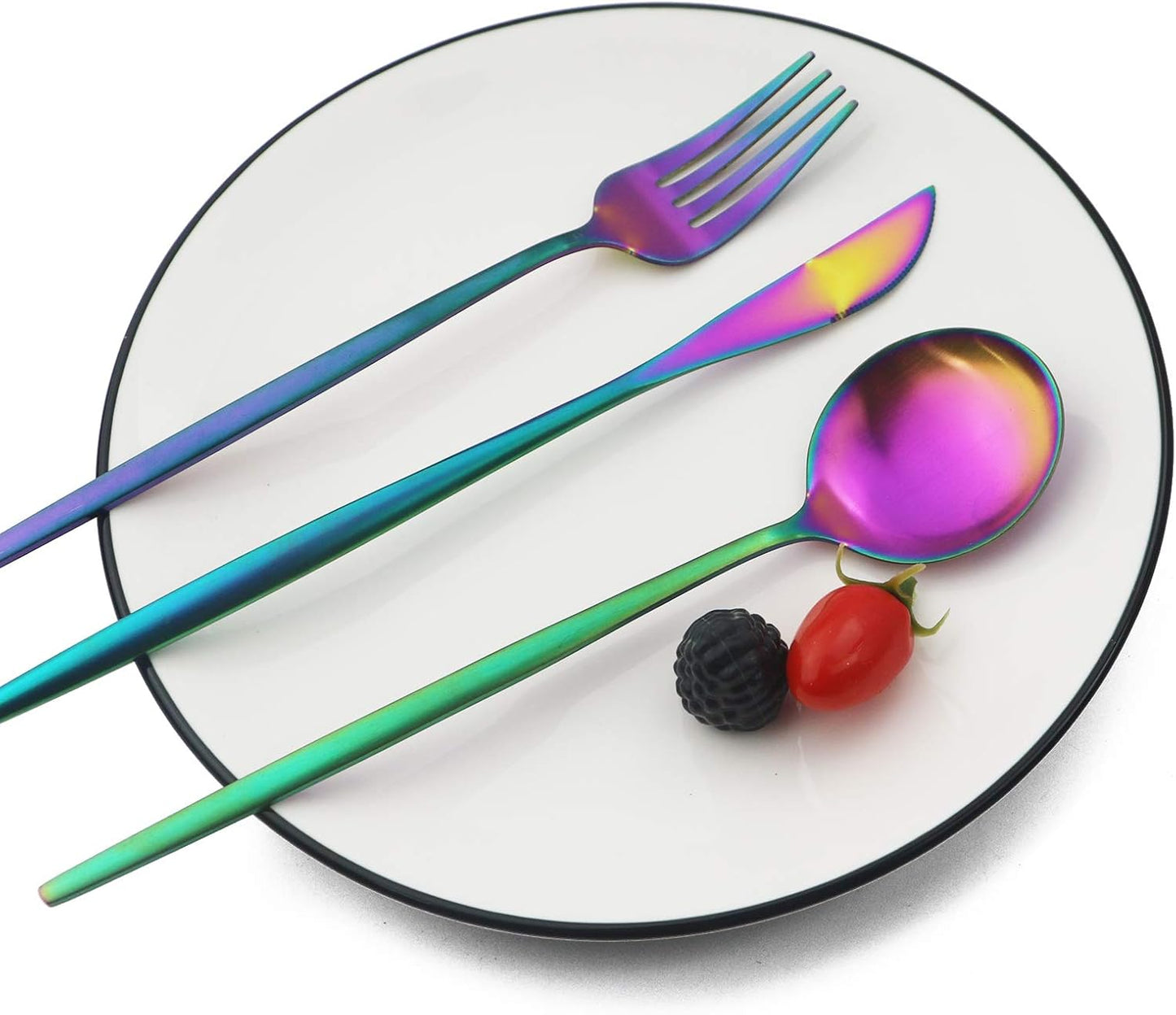 JASHII Silverware Set, 36 Piece Food Grade Stainless Steel Flatware Set Fork Spoon Knife Utensils for Daily Use and Party, Service for 6 Anti Rust, Safe in Dishwasher (Matte Rainbow)