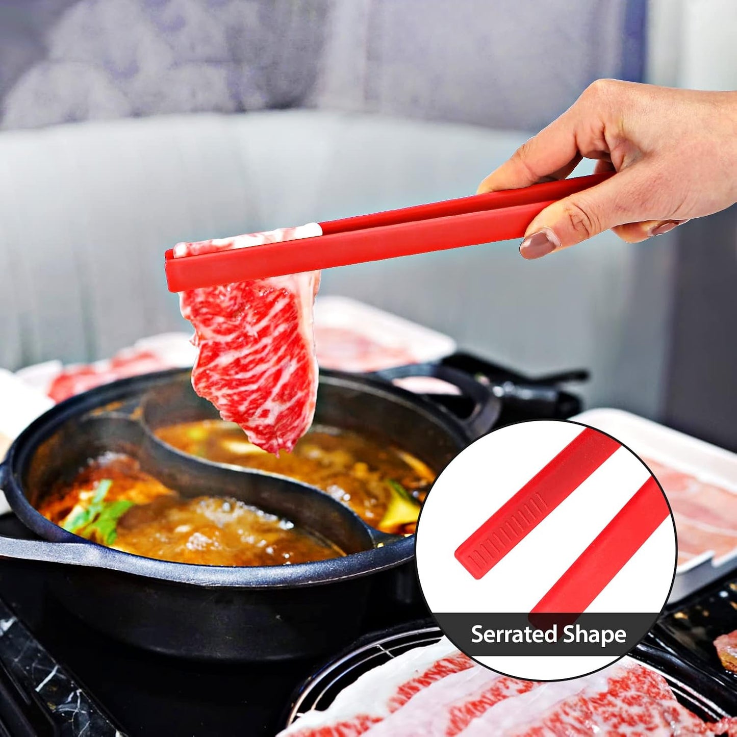 2-Piece Silicone Trivet & Tongs, 11.8 Inch, Non-Stick, Heat Resistant, BBQ & Grilling Tongs for Pan Fried Steak & Toaster (Black, Red)
