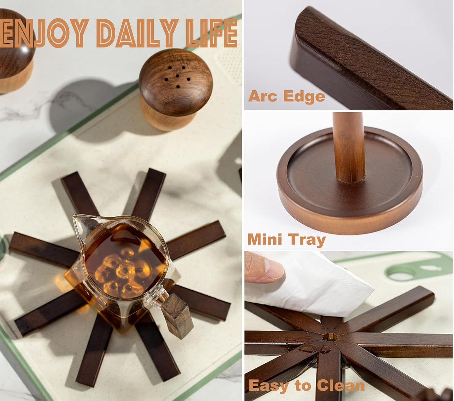 Wooden Tree Shape Trivet Set, Bamboo Trivet Set with Organizer Rack Coaster Home Decor, Creative Housewarming Gift，Brown