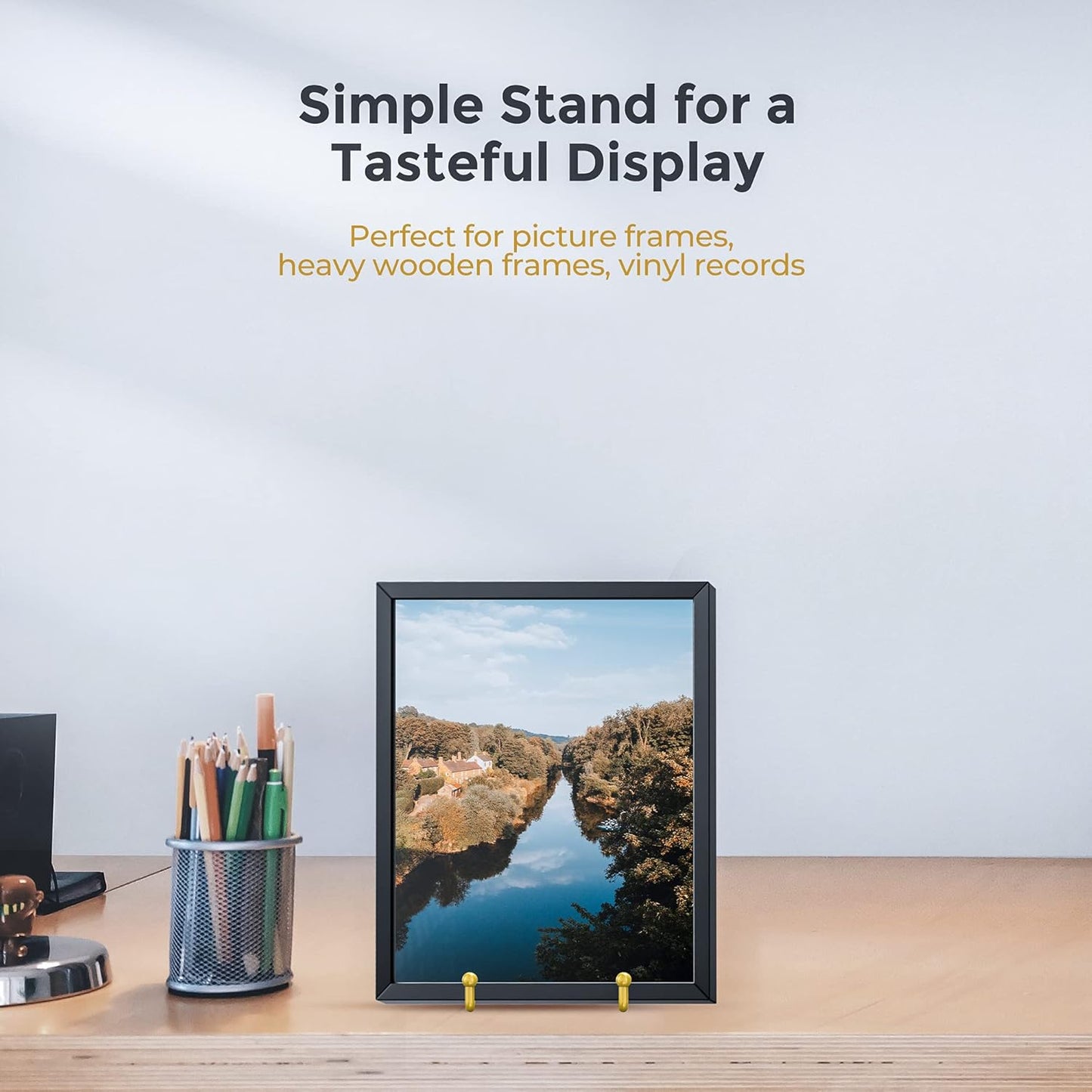 TR-LIFE Plate Display Stand - 4.5 Inch Holder + Metal Frame for Picture, Decorative Plate, Photo Easel, Tabletop Art (Gold 2 Pack)