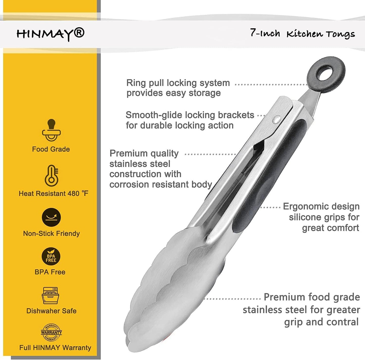 Small Stainless Steel Serving Tongs 7-Inch Mini Food Tongs, Set of 3