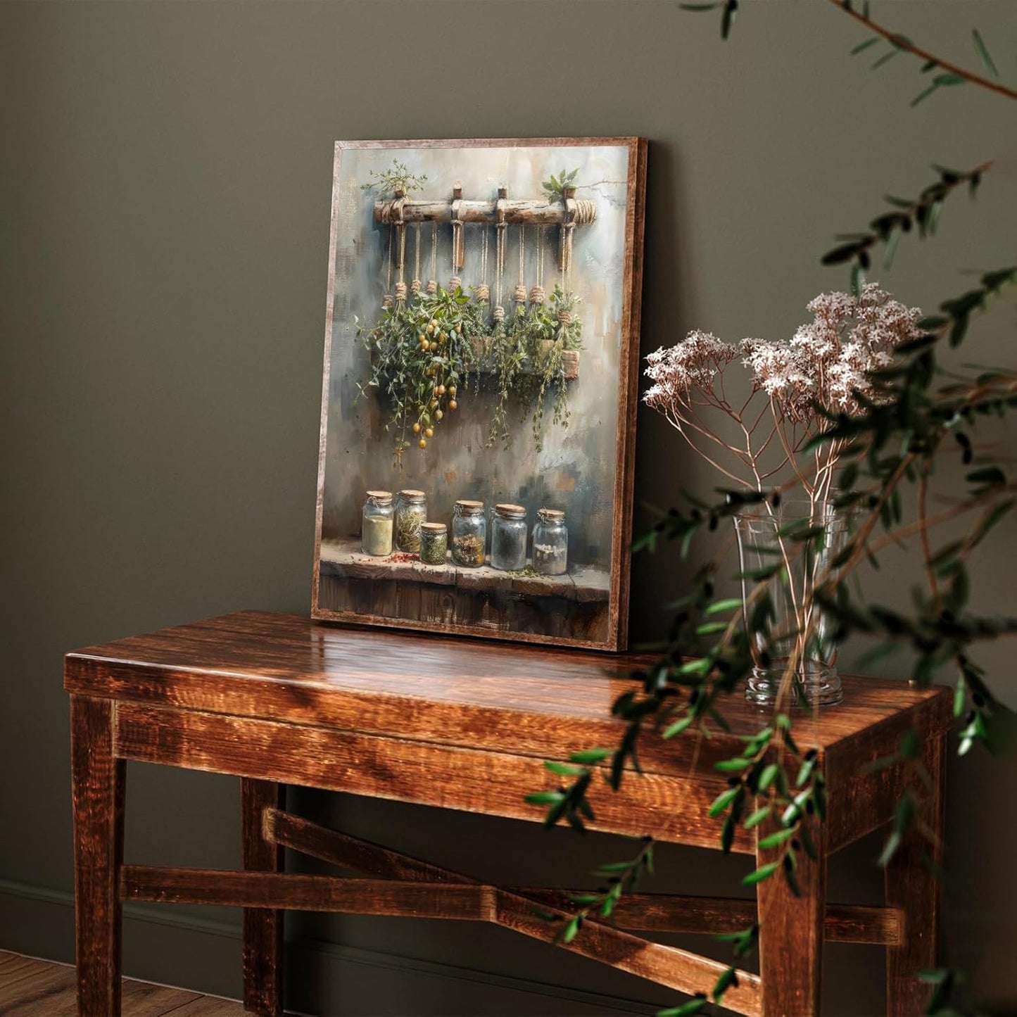 Farmhouse Rustic Canvas Wall Art Vintage Kitchen Wall Art Spices Kitchen Wall Art Tomato Spices Kitchen Moody Still Life Oil Painting for Restaurant Bar Living Room Wall Decor 12x16 Inch Unframed