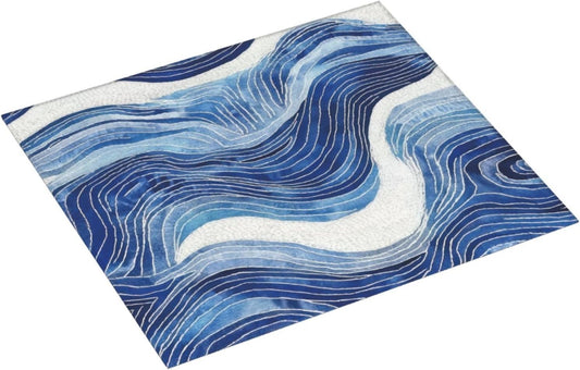 Blue White Wave Abstract Art Dish Drying Mat for Kitchen Counter & Sink, Absorbent Microfiber Ocean Drying Pad for Dishes, Foldable Nautical Modern Kitchen Mat for Dining Area & Home Decor, 16" x 18"