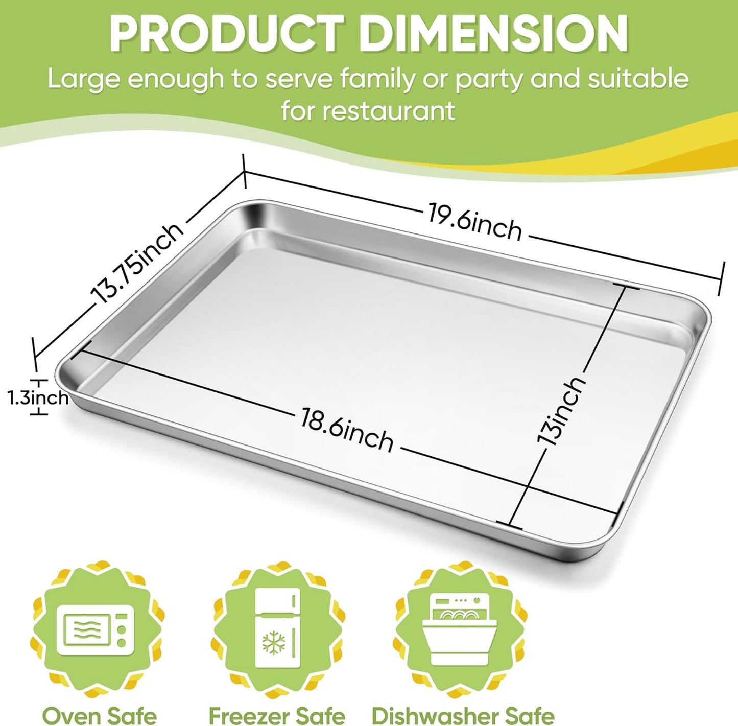 TeamFar Stainless Steel Baking Sheet, 20’’ x 14’’ Large Baking Sheet Pan Bakeware Set Cookie Sheets for Baking, Roasting, Cooking, Non Toxic, Mirror Finish & Dishwasher Safe