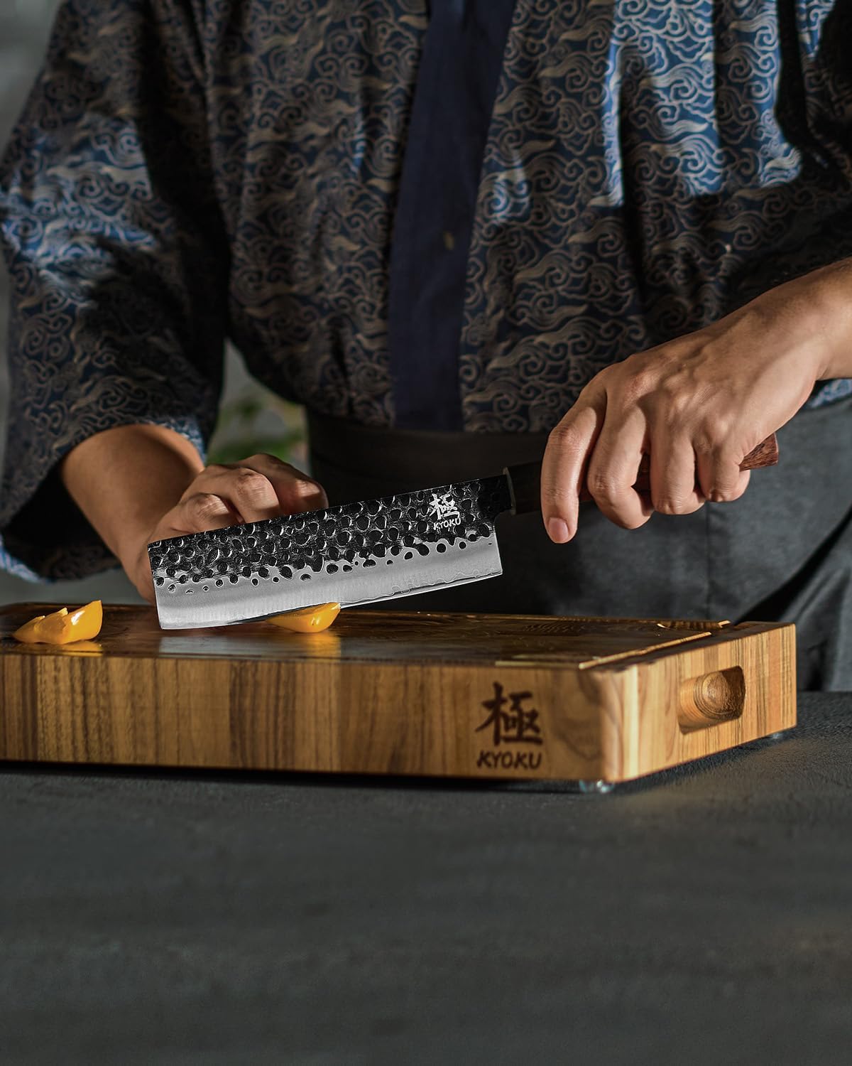 KYOKU Nakiri Knife, Kage Series 7" Kitchen Knife with 3-Layer Laminated Steel Blade Rosewood Handle, Japanese Nakiri Chef Knife with Sheath, Vegetable Knife for Chopping Slicing Mincing and More