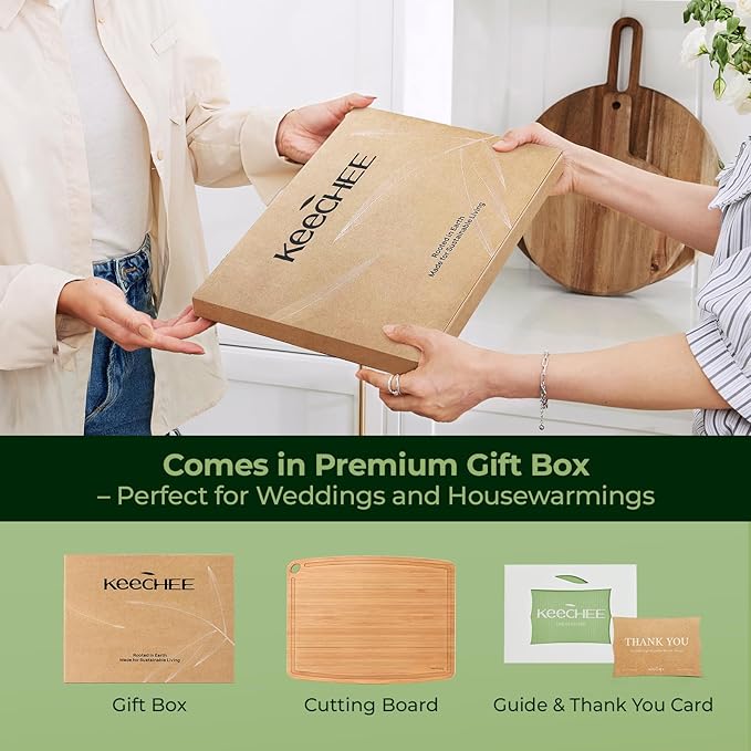 Dishwasher Safe Durable Lightweight Bamboo Wood Cutting Boards for Busy Kitchen, Easy Storage & Clean Wooden Chopping Boards Reversible with Juice Groove, Kitchen Gift for Home Cooks