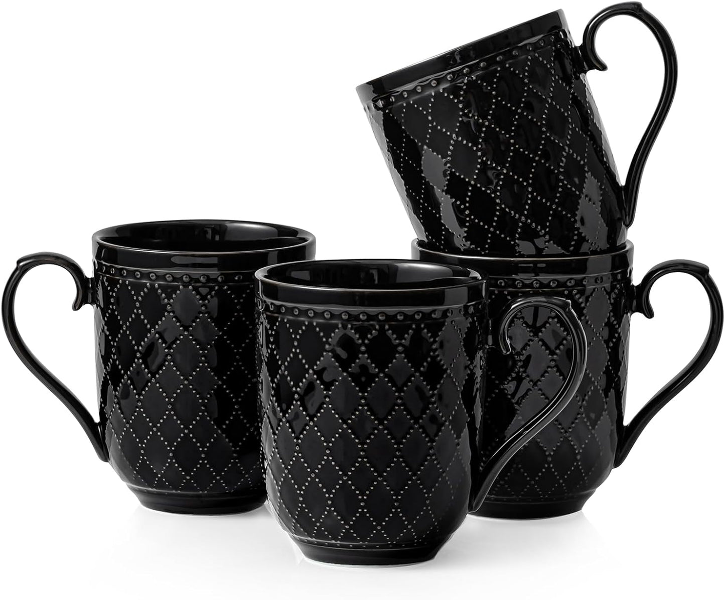 Kanwone Coffee Mugs 16oz, Ceramic Mugs Set, Porcelain Cups with Handle for Latte, Hot Tea, Cappuccino, Mocha, Cocoa, Housewarming Wedding Gift, Microwave and Dishwasher Safe, Set of 4, Black
